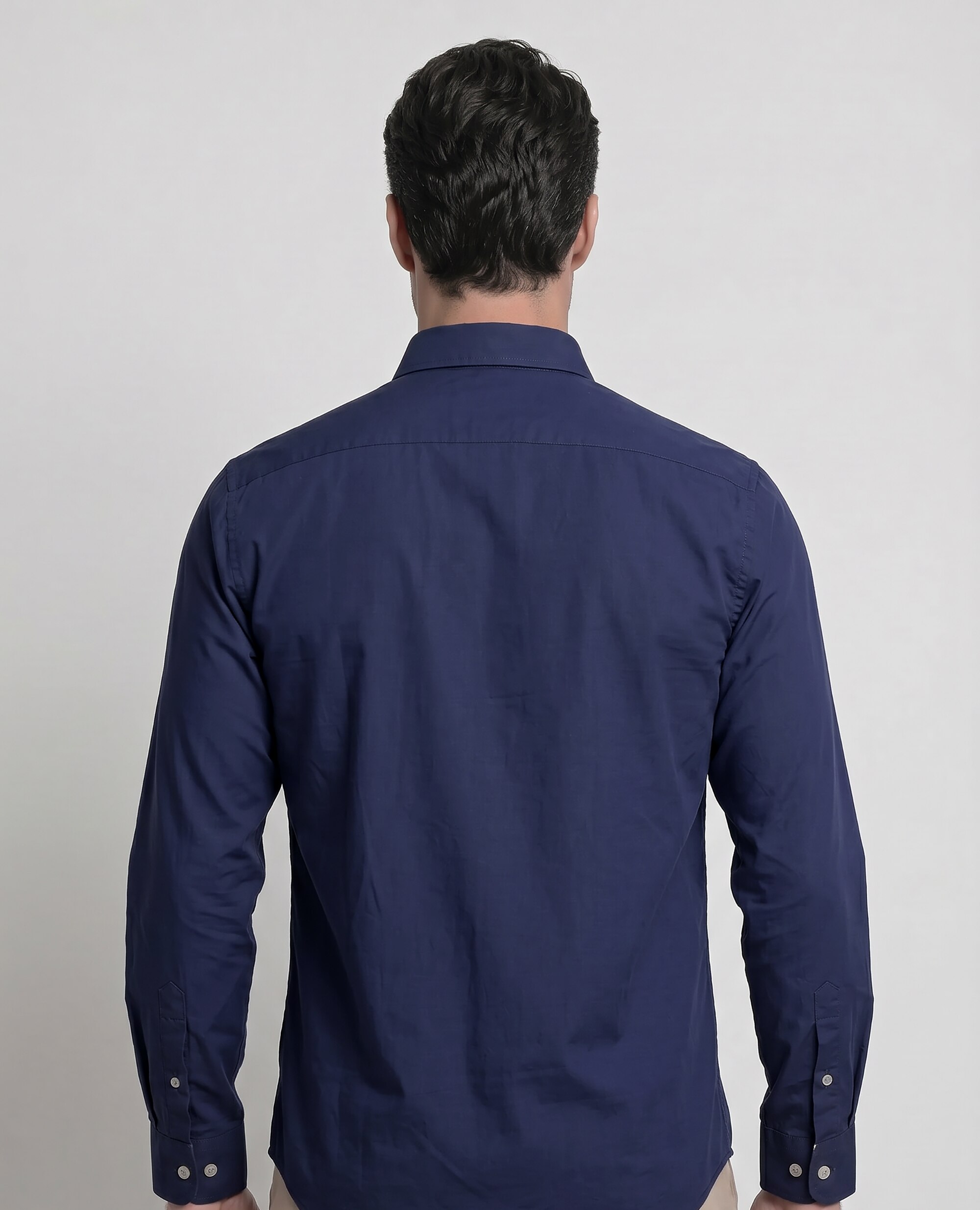 Camisa em Popelina de Corte Classic Lisa Azul-marinho-2