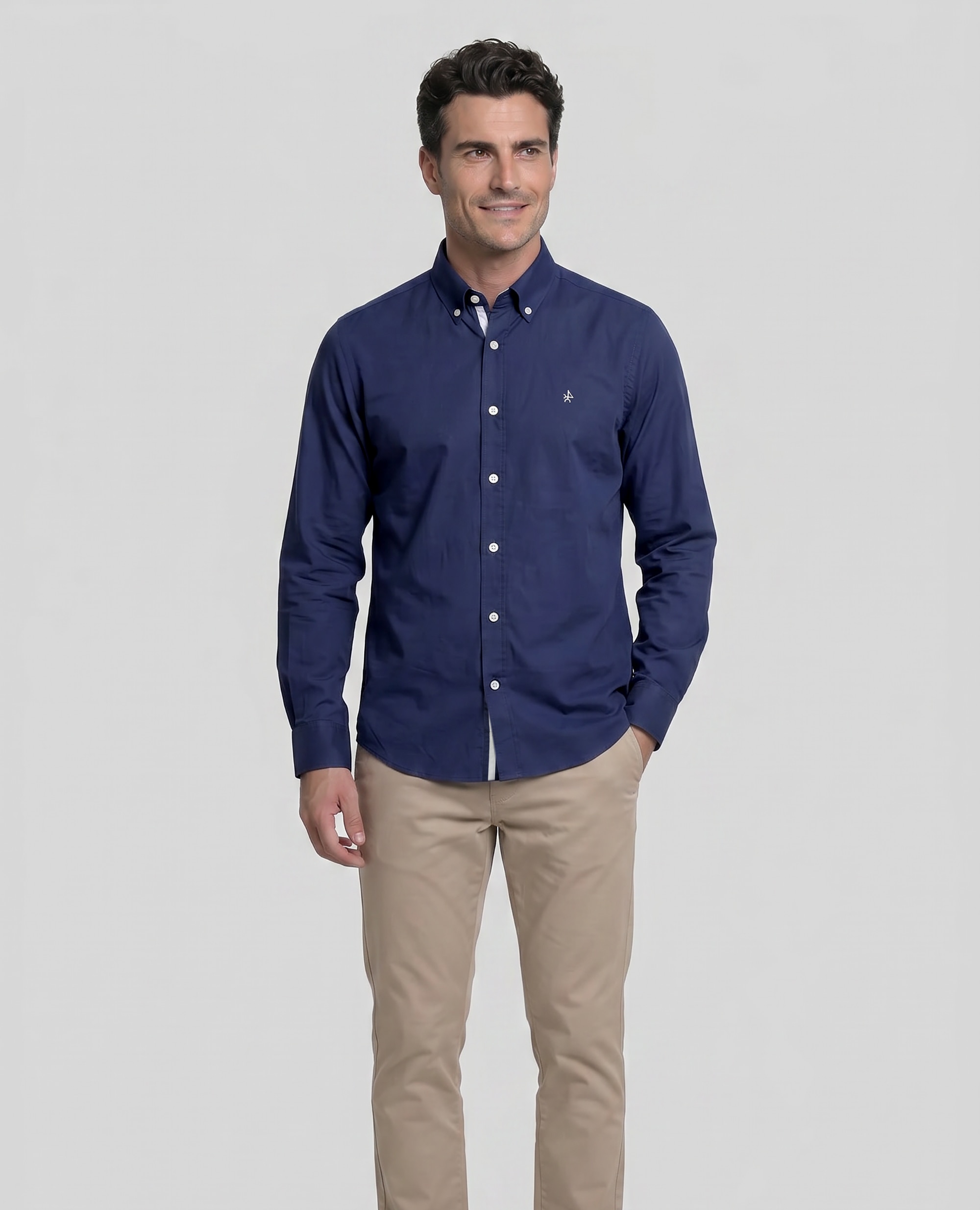 Camisa em Popelina de Corte Classic Lisa Azul-marinho-4
