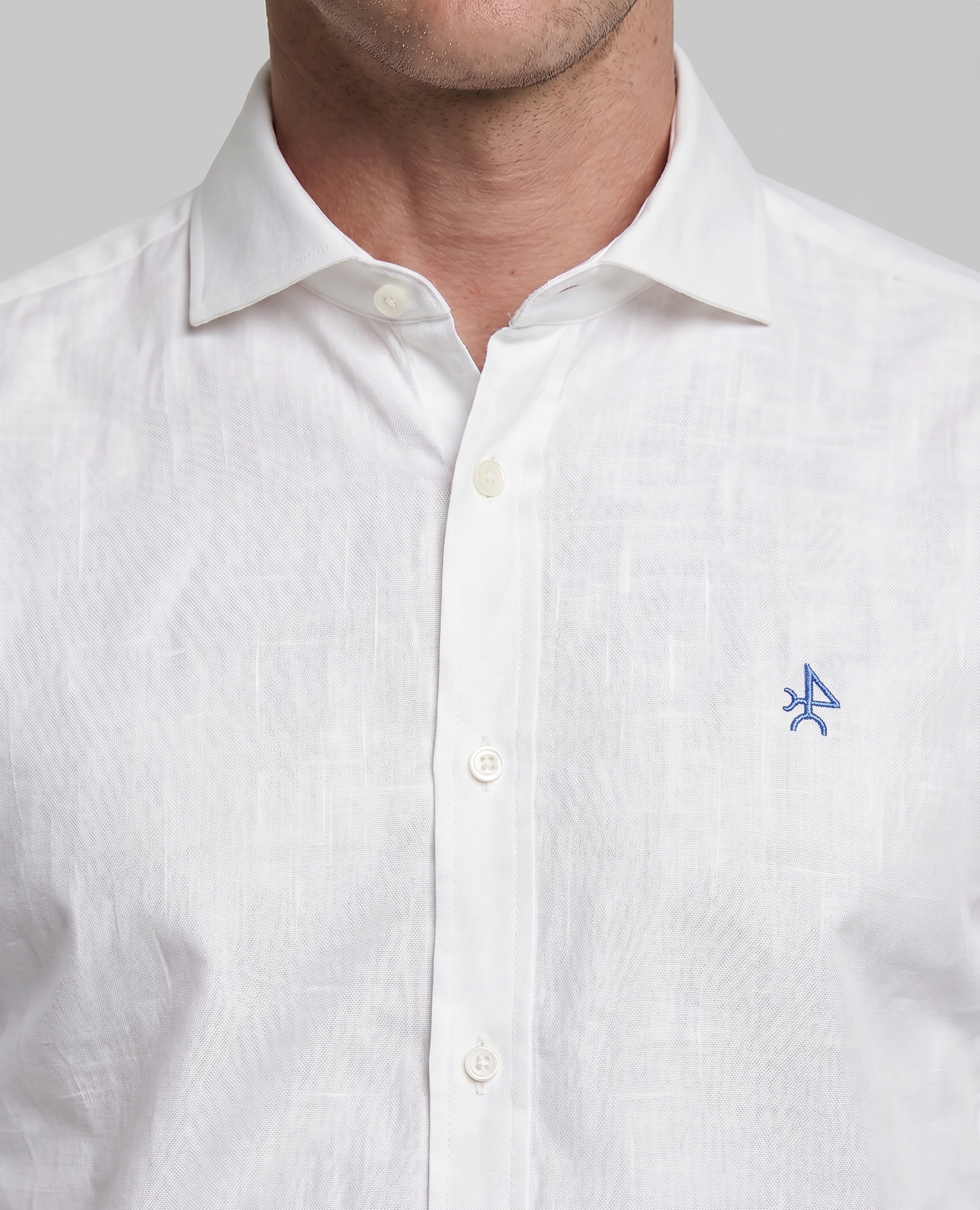 Camisa de Linho Corte Classic Lisa Branco-3