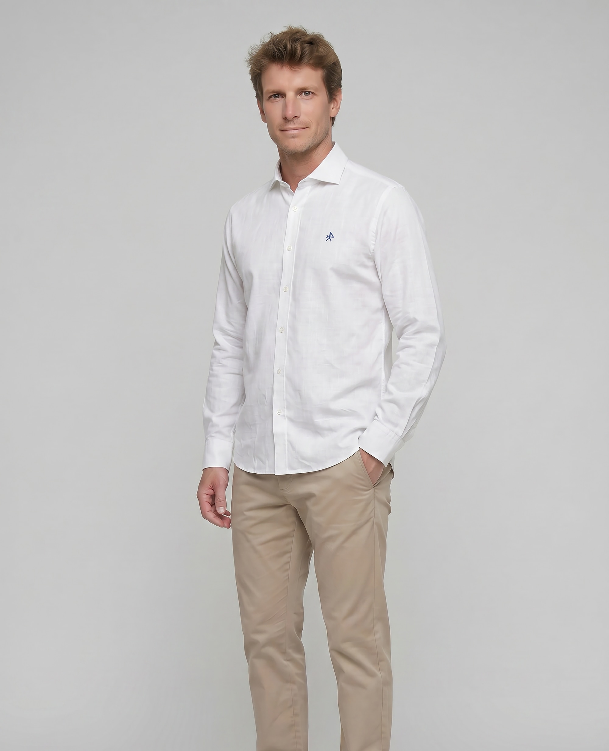 Camisa de Linho Corte Classic Lisa Branco-4