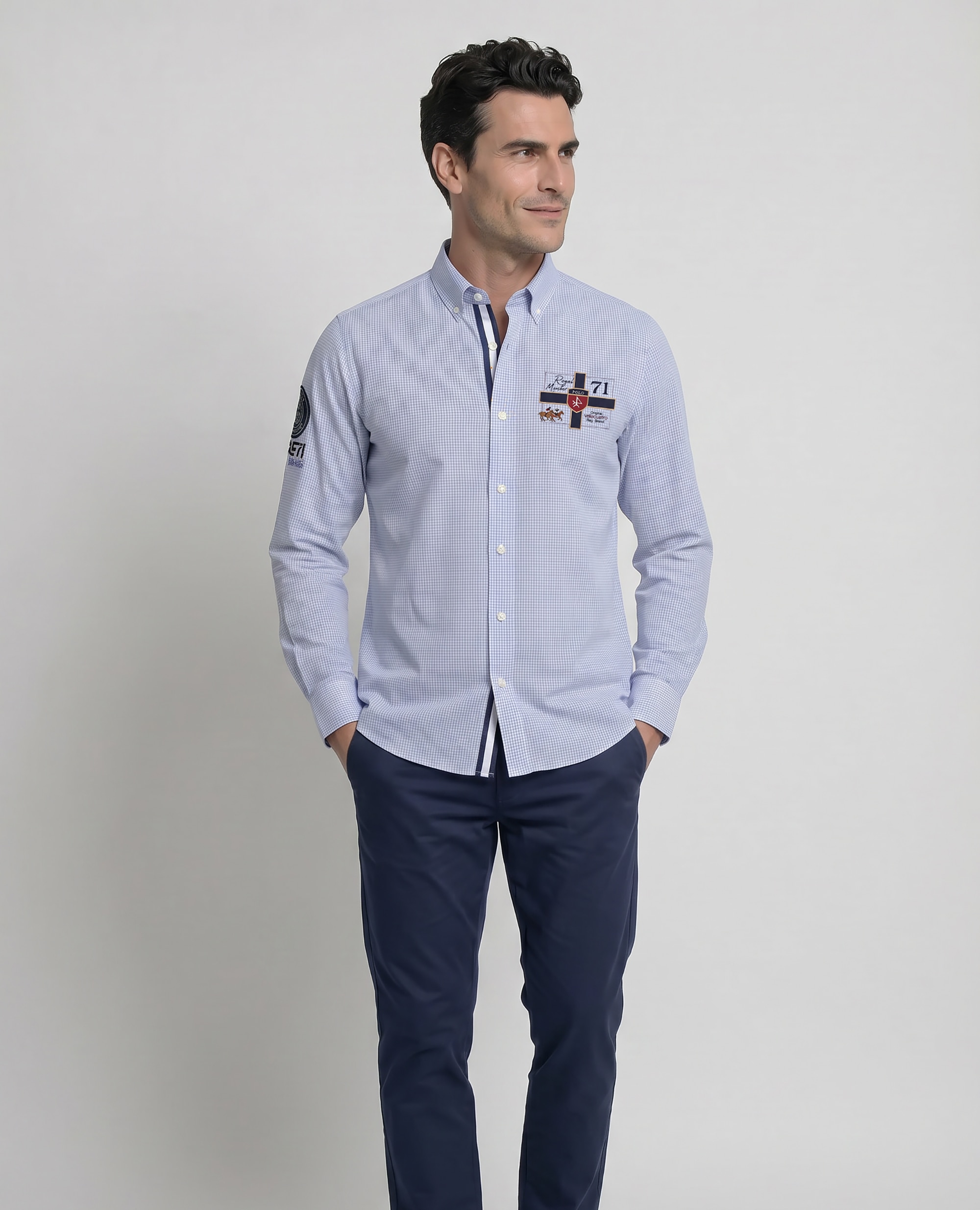 Camisa Popelina Corte Classic Multiestampado Azul-celeste-4