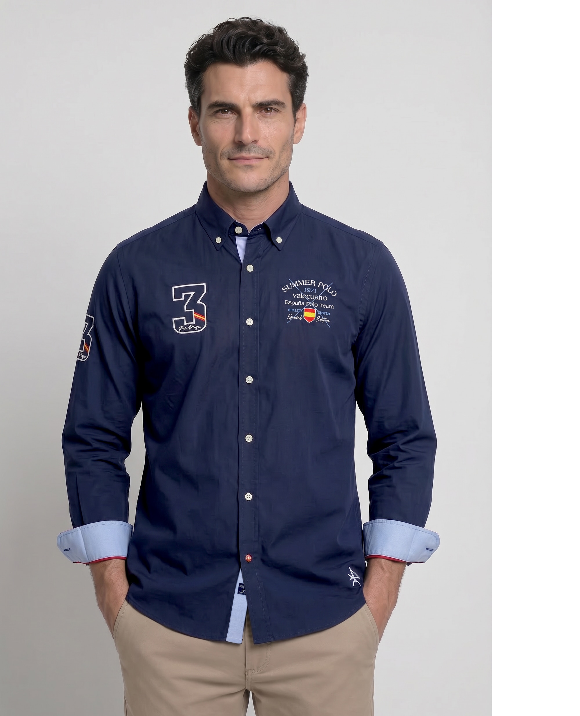 Camisa Popelina Corte Classic Multiestampado Azul-marinho-1