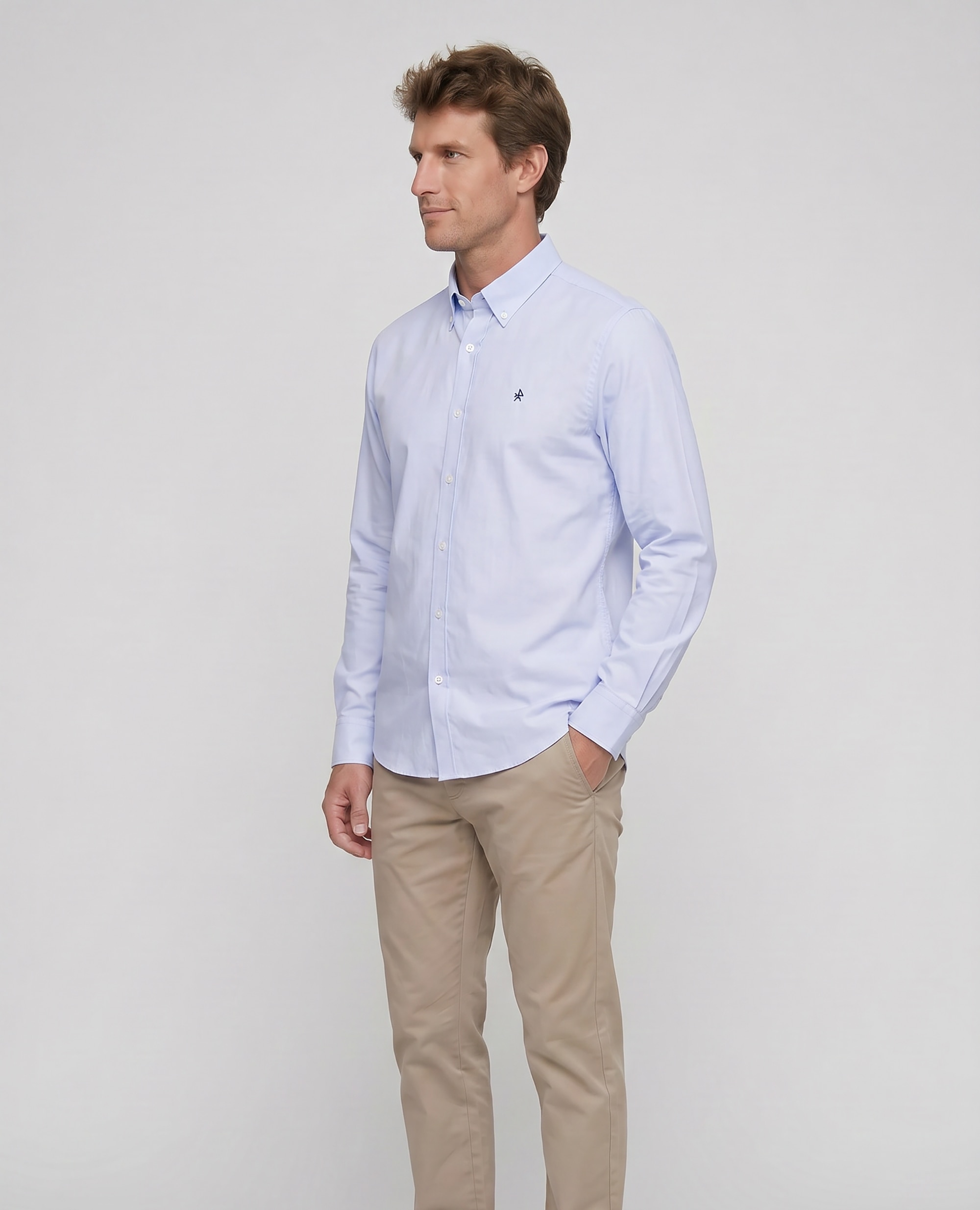 Camisa em Popelina de Corte Classic Lisa Azul-celeste-4