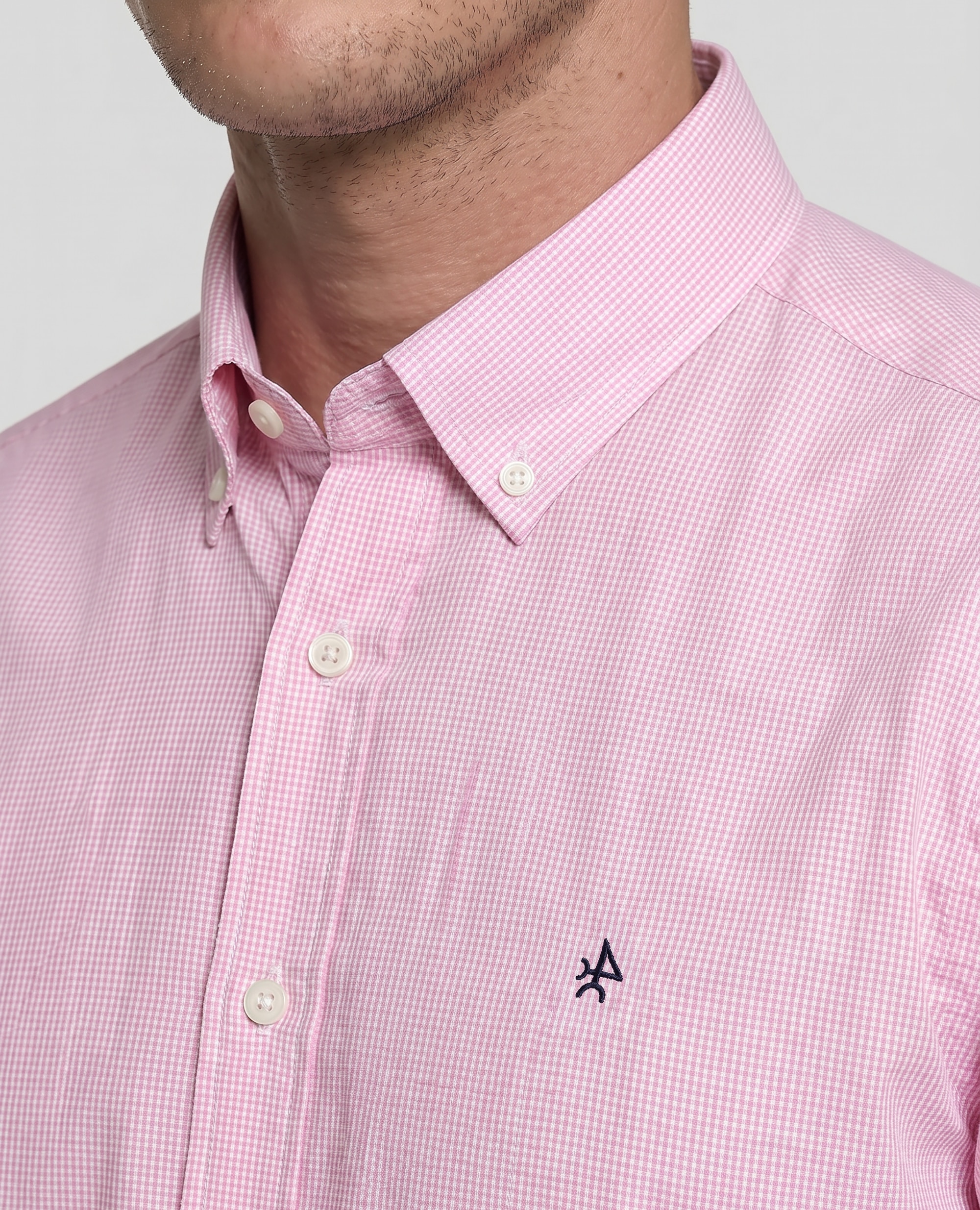 Camisa Popelina Corte Classic Aos Quadrados Rosa-3