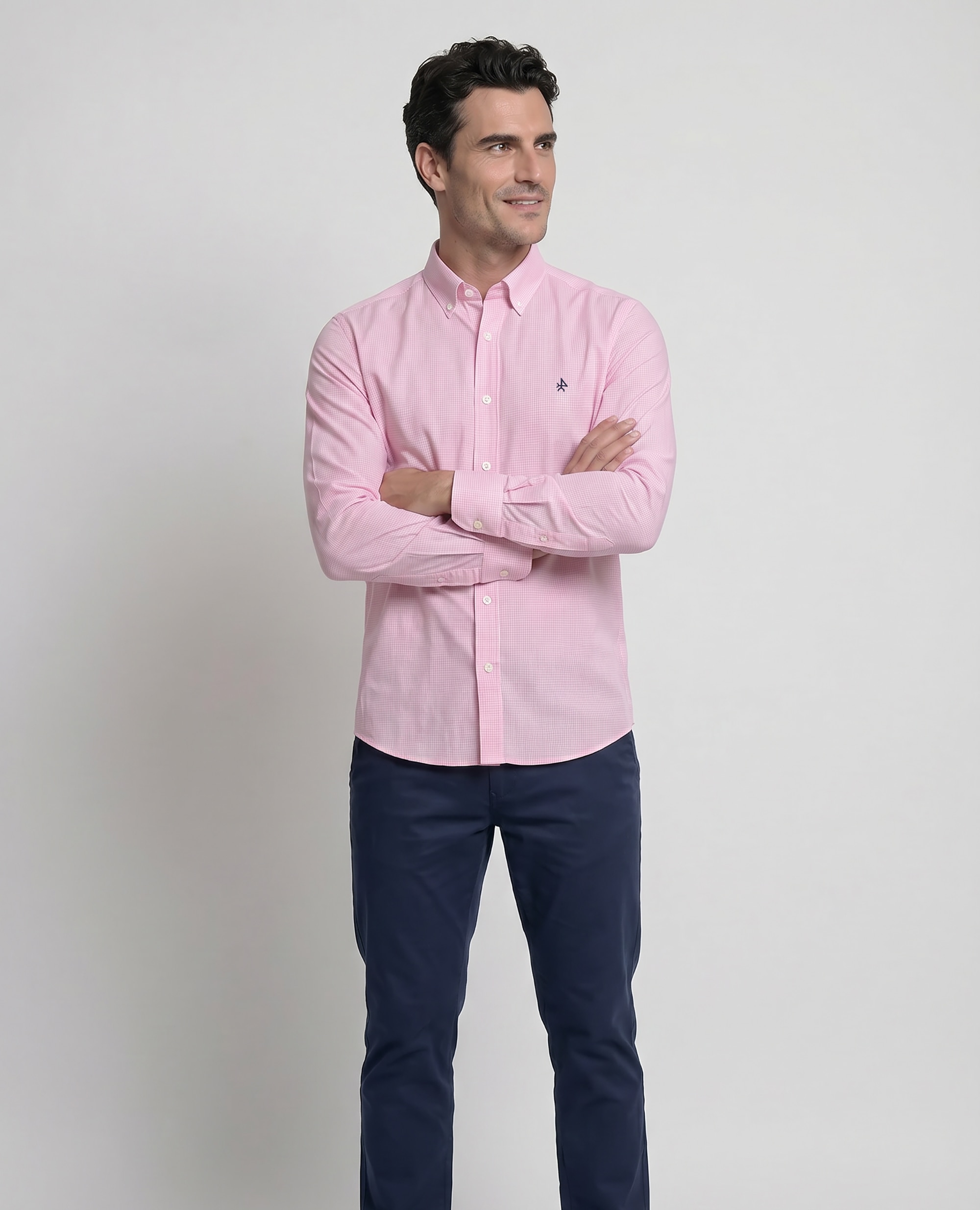 Camisa Popelina Corte Classic Aos Quadrados Rosa-4