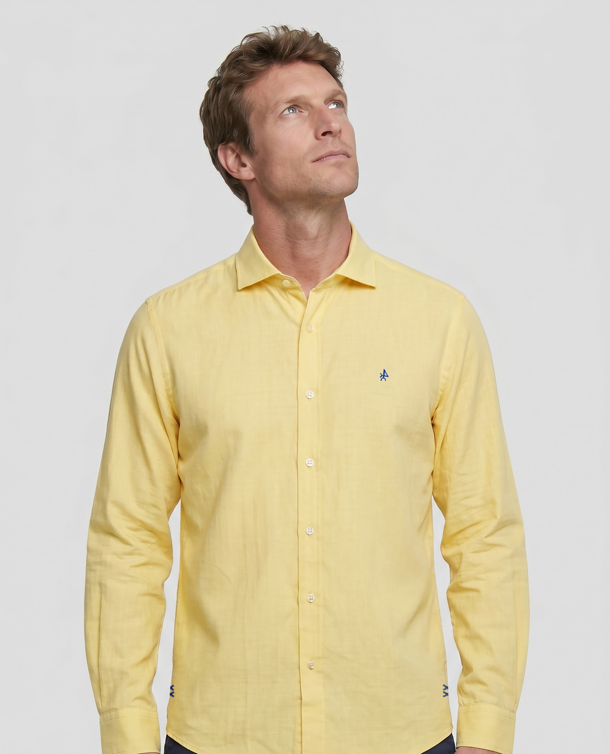 Camisa de Linho Corte Classic Lisa Amarelo-1