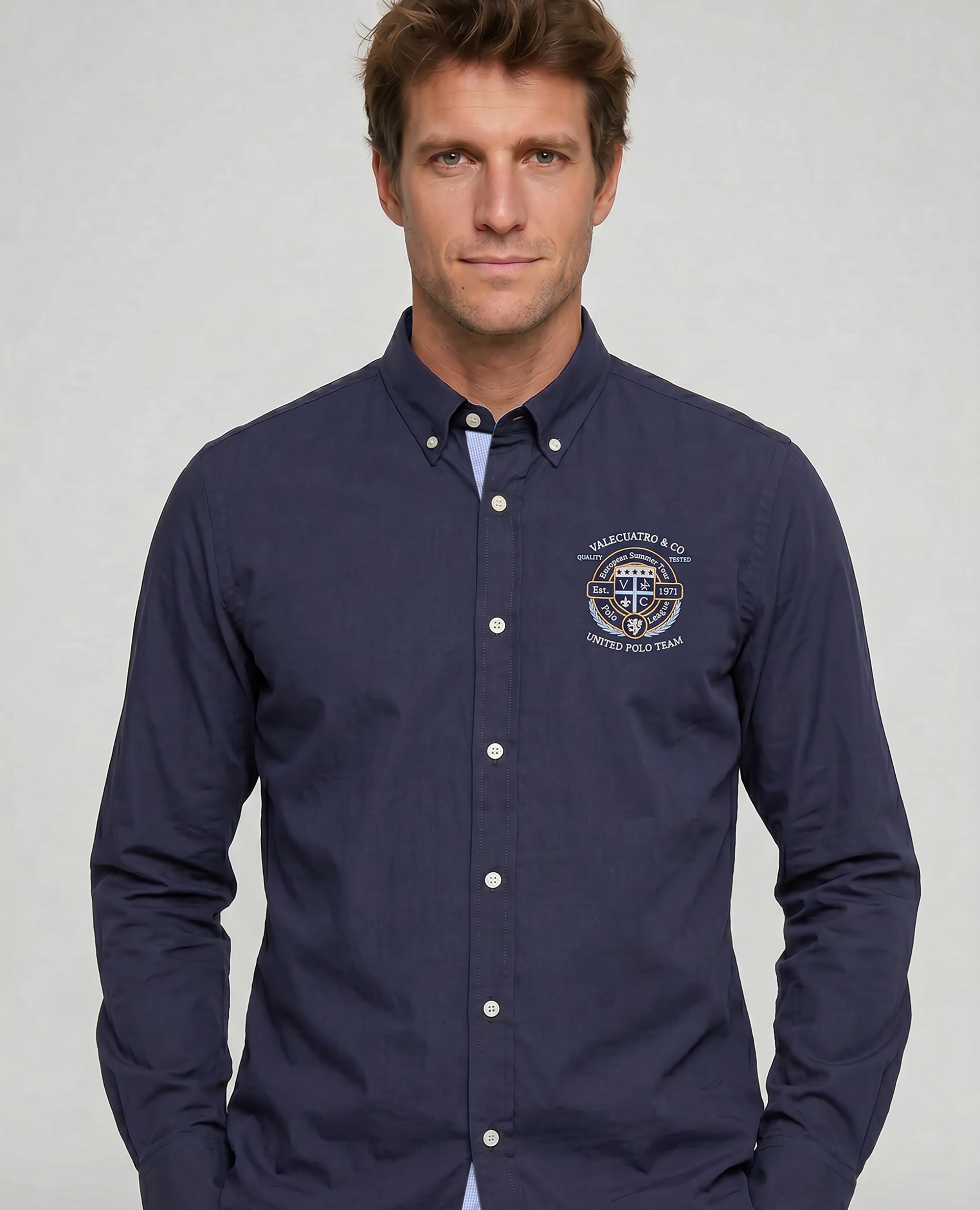 Camisa Popelina Corte Classic Multiestampado Azul-marinho-1