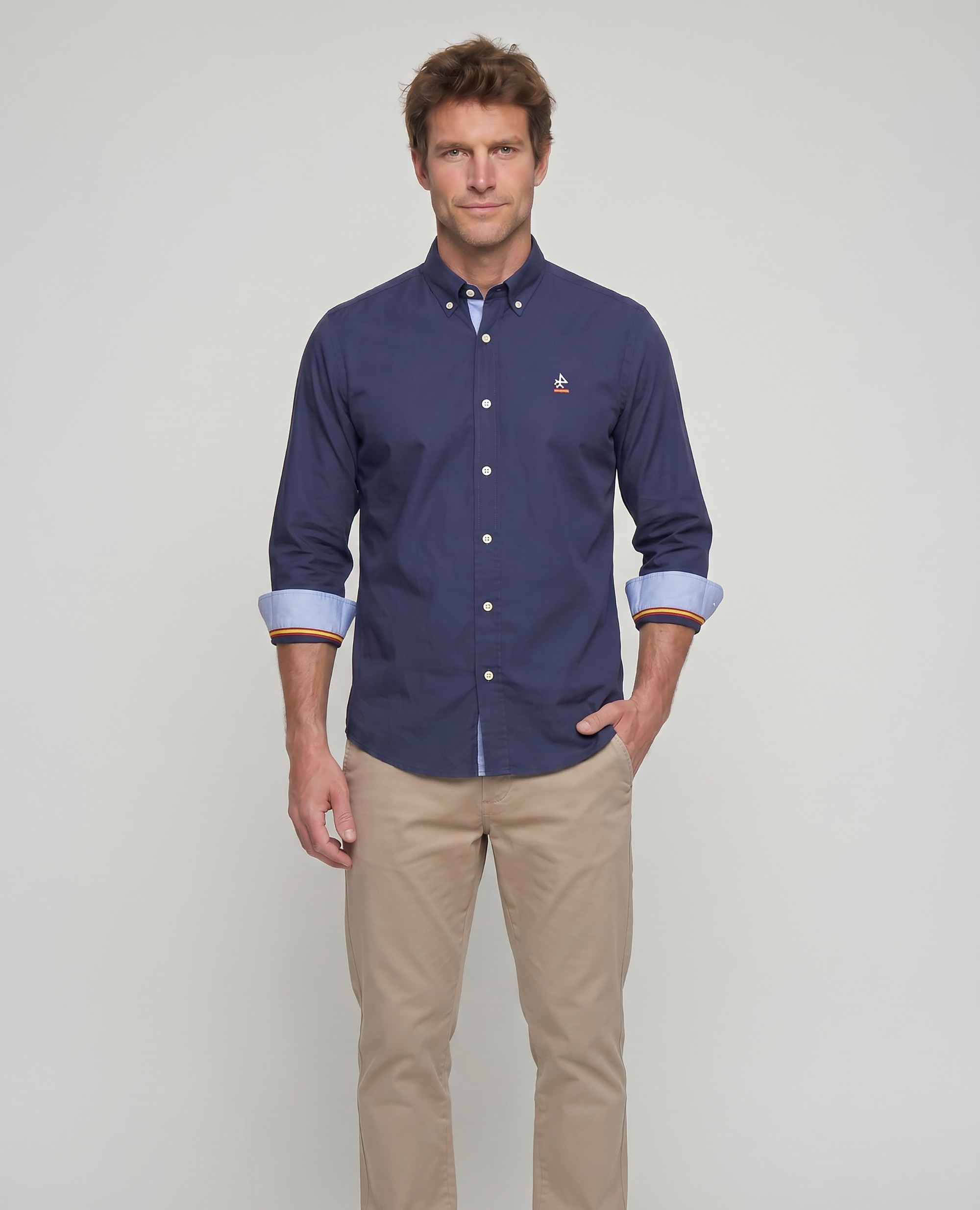 Camisa em Popelina de Corte Classic Lisa Azul-marinho-4