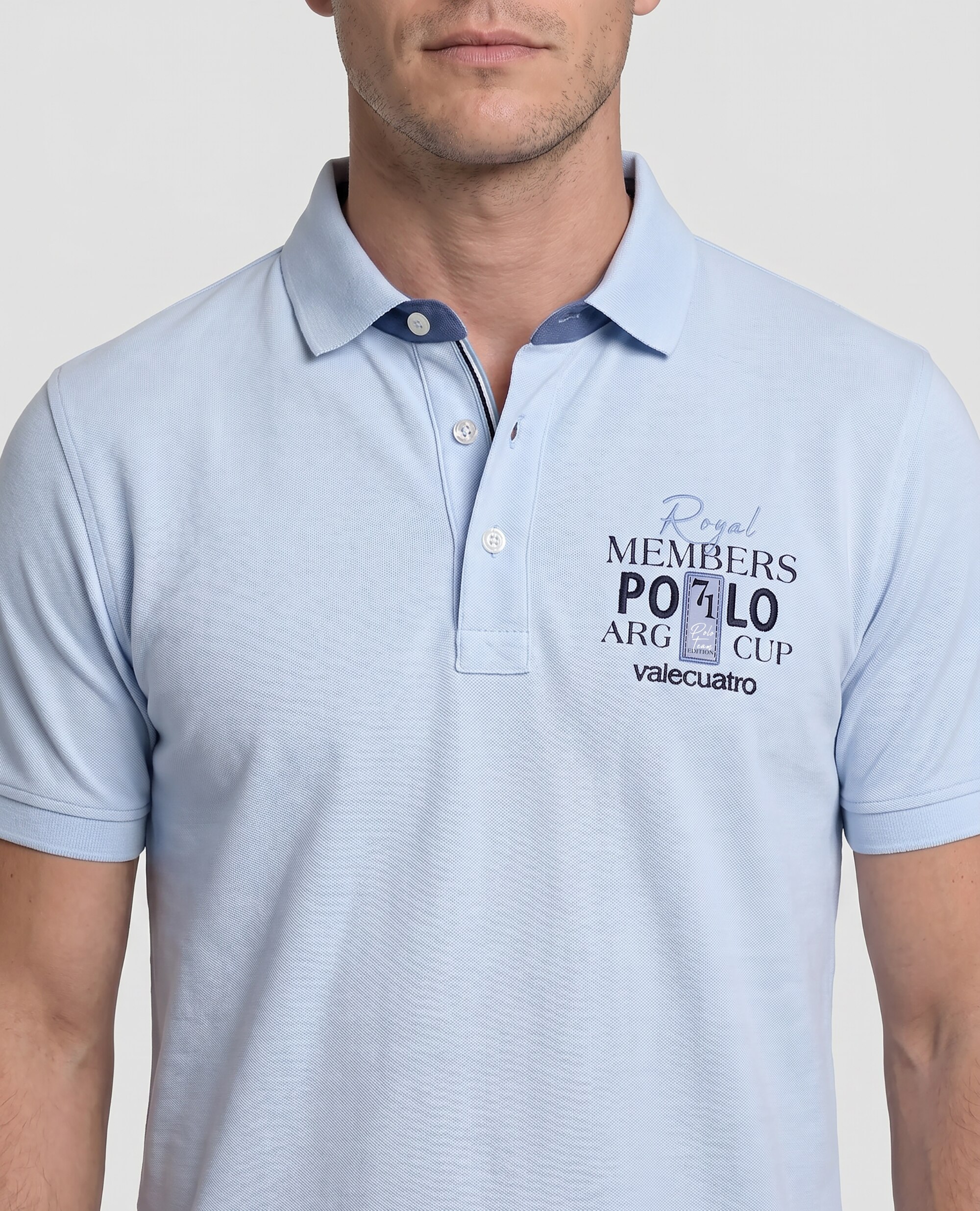 Polo de Piqué de Manga Curta Corte Classic Azul-celeste-3