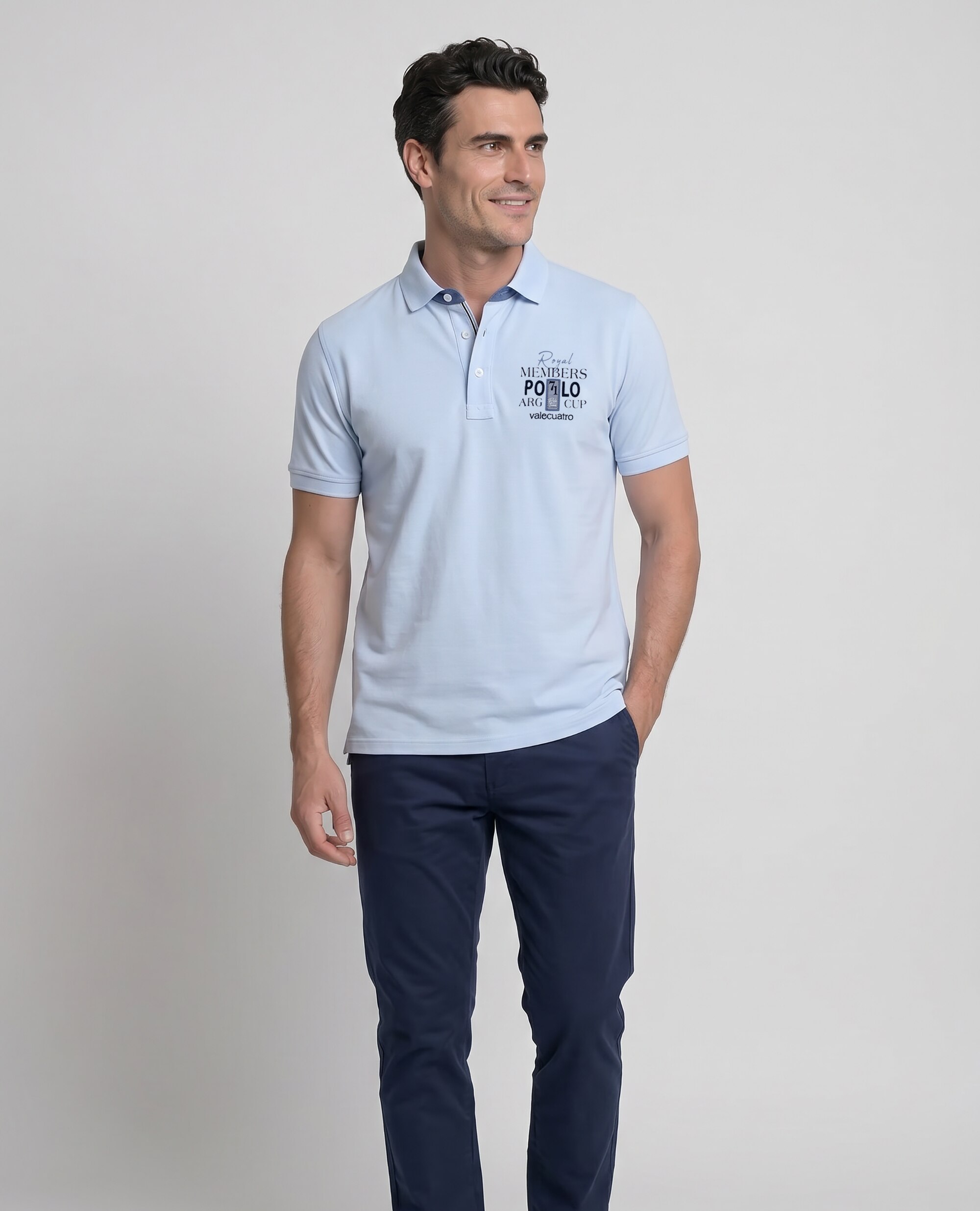 Polo de Piqué de Manga Curta Corte Classic Azul-celeste-4