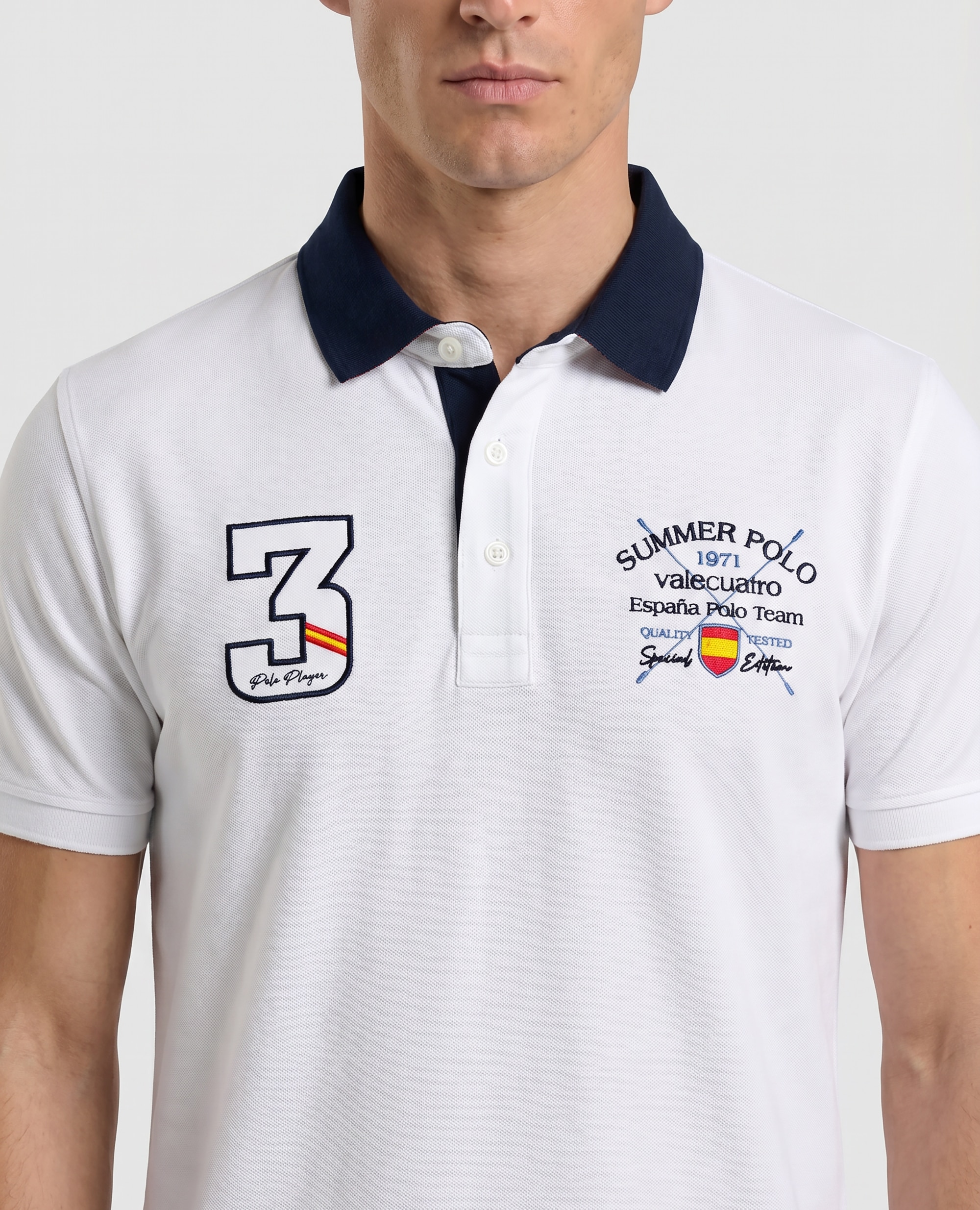 Polo de Piqué de Manga Curta Corte Classic Branco-3