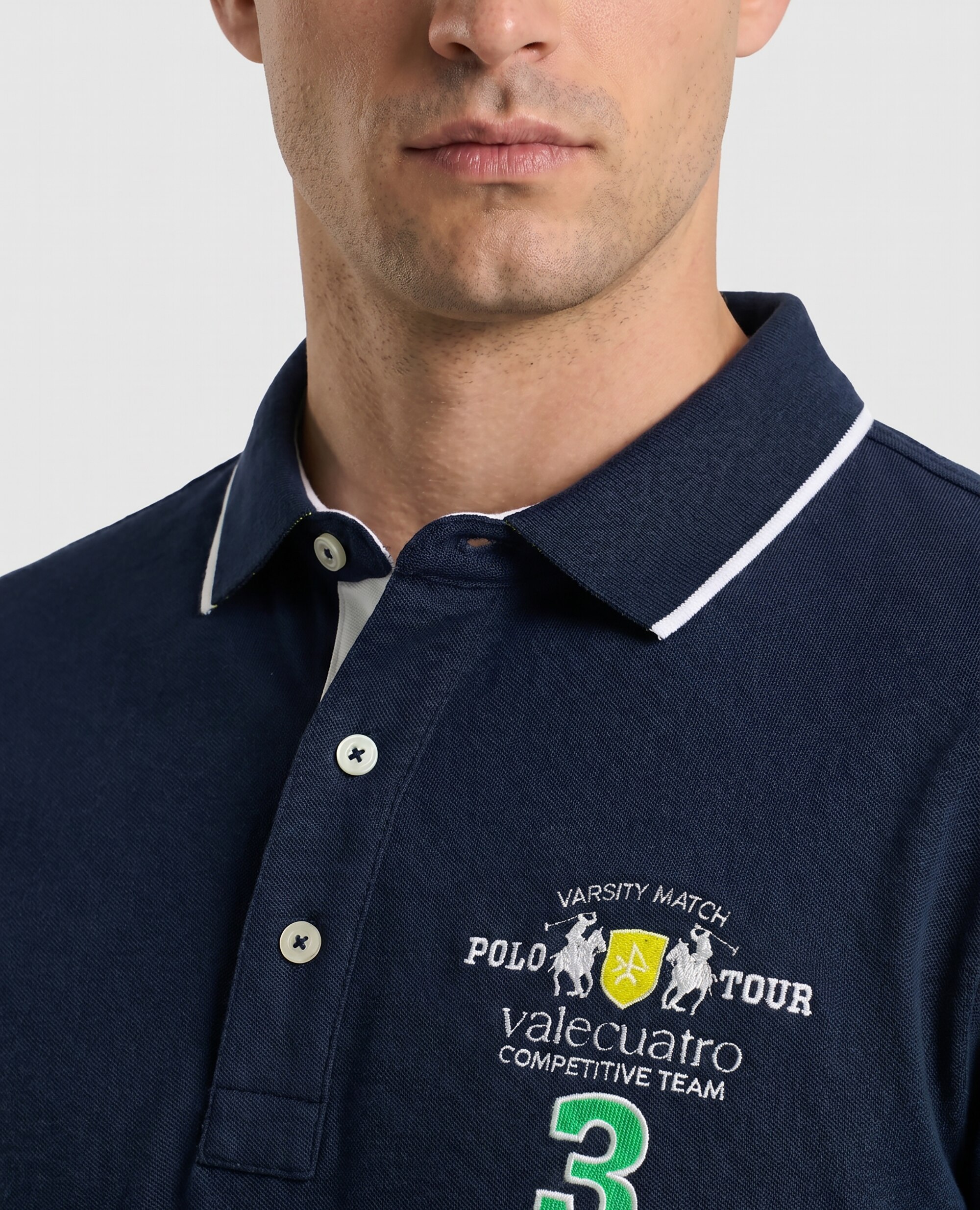 Polo de Piqué de Manga Curta Corte Classic Azul-marinho-3