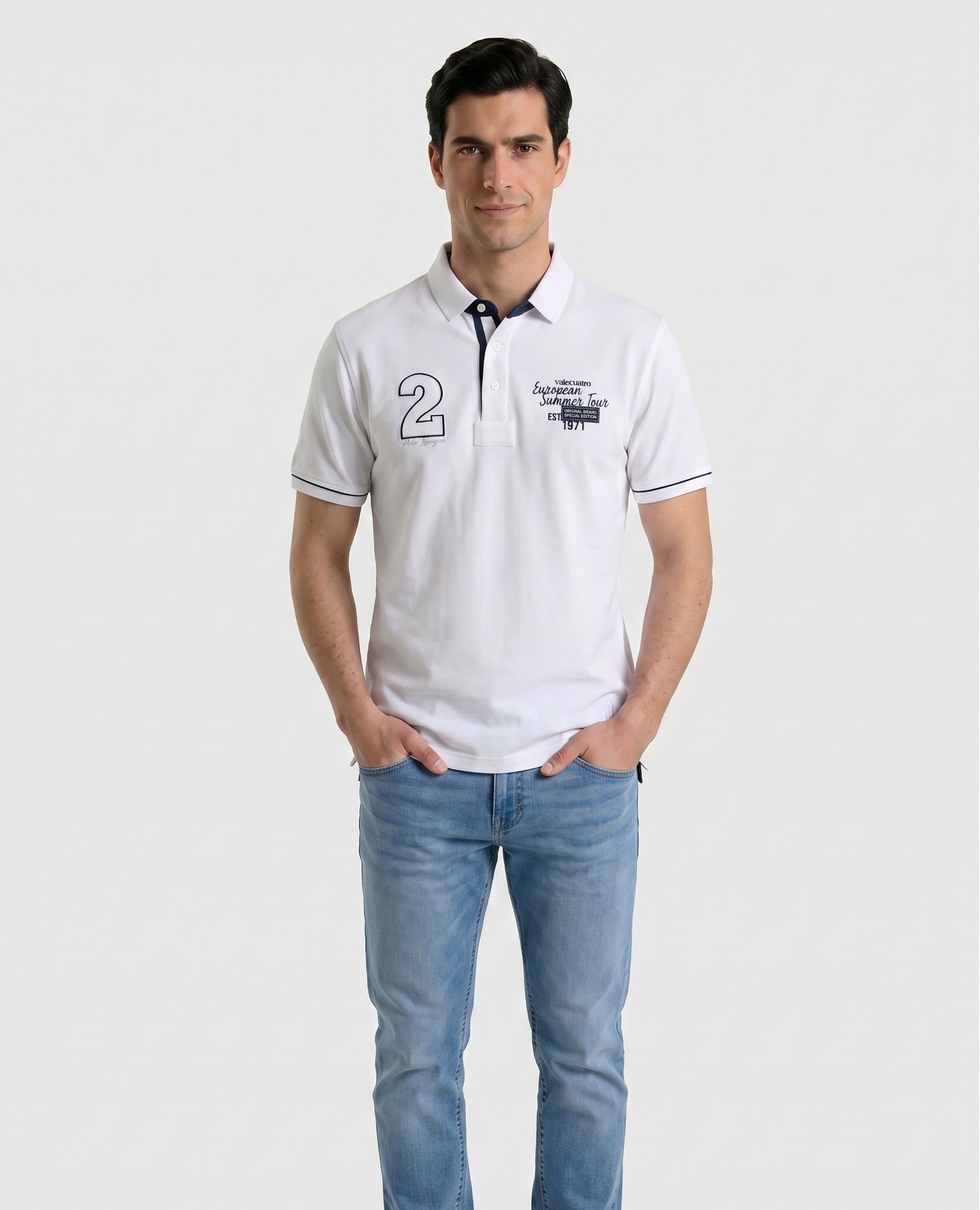 Polo de Piqué de Manga Curta Corte Classic Branco-4