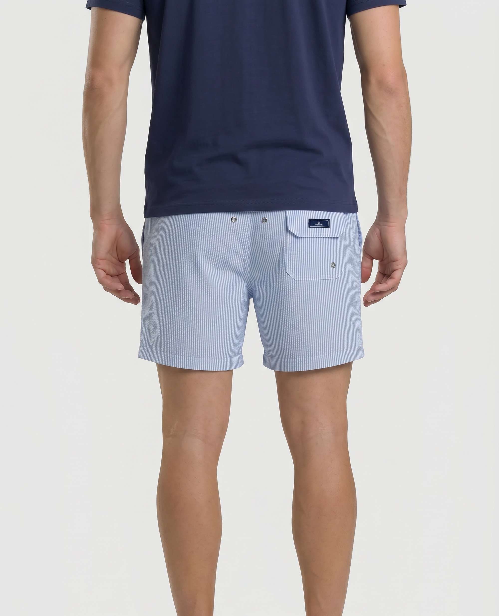 Fato de Banho Bermuda Estampado Às Riscas Azul-celeste-3