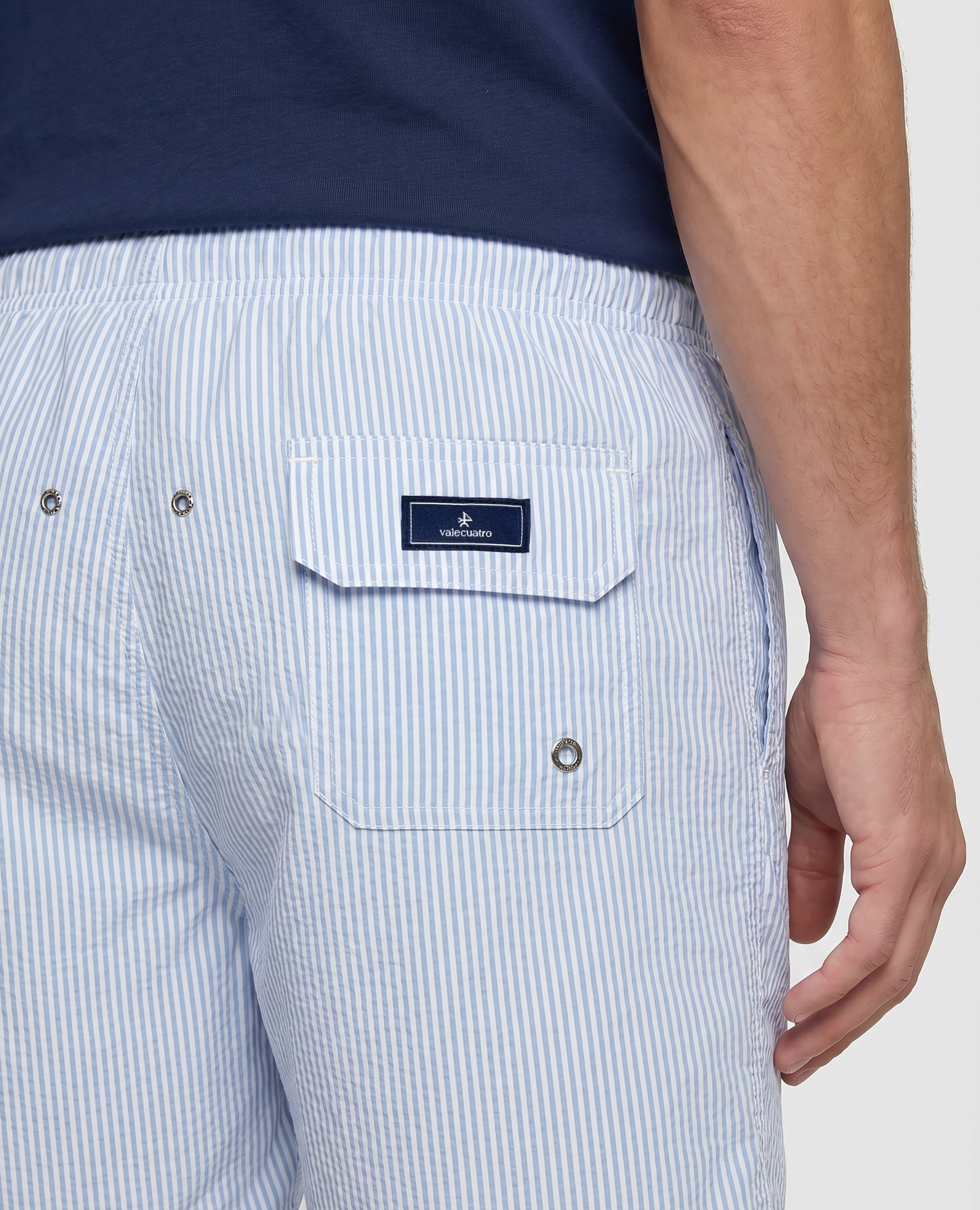 Fato de Banho Bermuda Estampado Às Riscas Azul-celeste-4