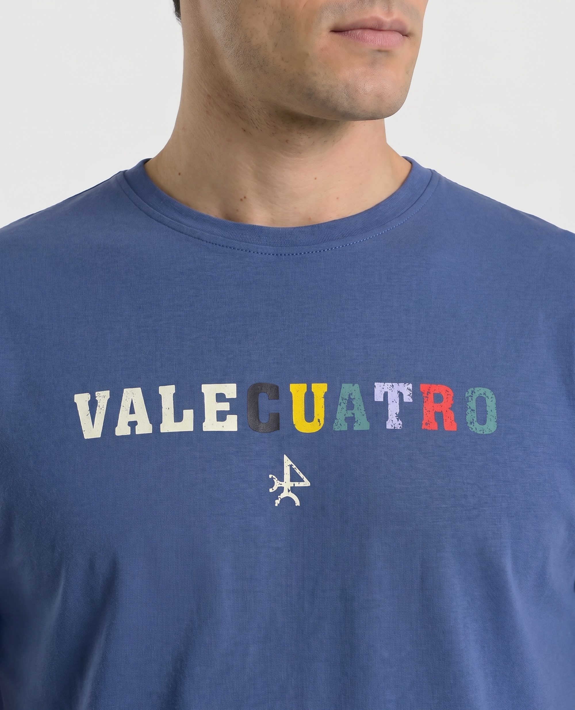 T-shirt Clássica de Manga Curta Estampada Azul-índigo-3