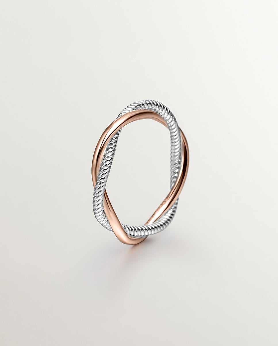 Anel Duplo Entrançado de Prata 925 Banhada em Ouro Rosa de 18k Prata-3