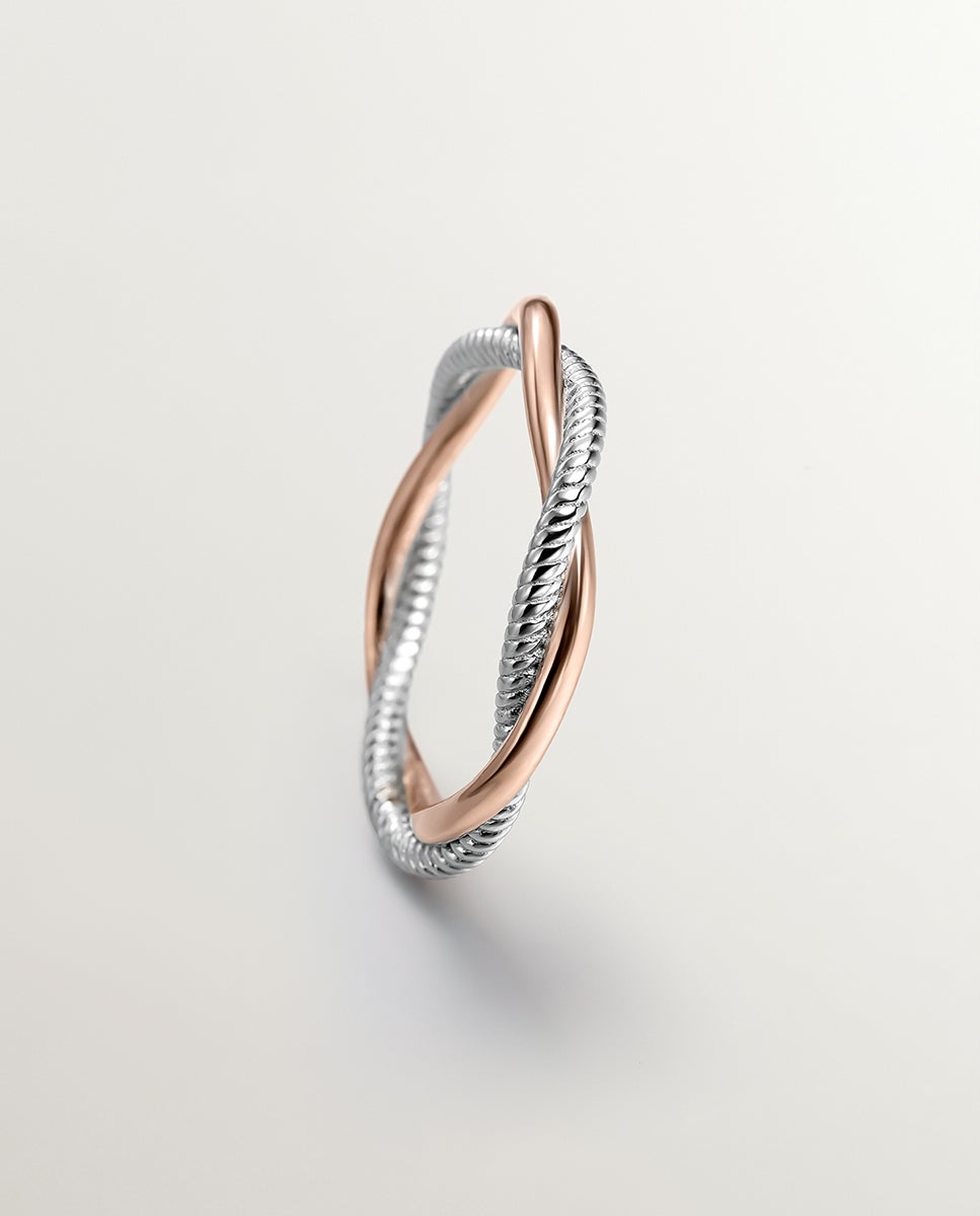 Anel Duplo Entrançado de Prata 925 Banhada em Ouro Rosa de 18k Prata-5