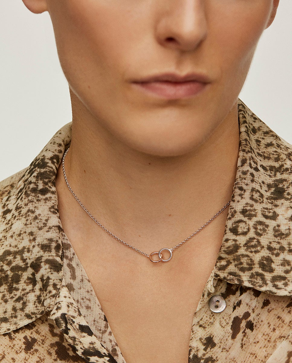 Pendente de Prata 925 e Prata 925 Banhada em Ouro Rosa de 18k com Círculos Entrelaçados Prata-2