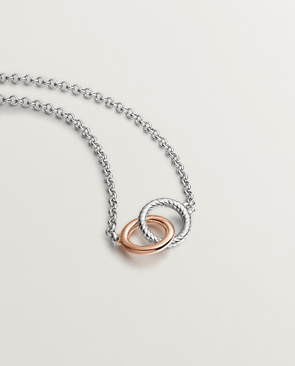 Pendente de Prata 925 e Prata 925 Banhada em Ouro Rosa de 18k com Círculos Entrelaçados Prata-3