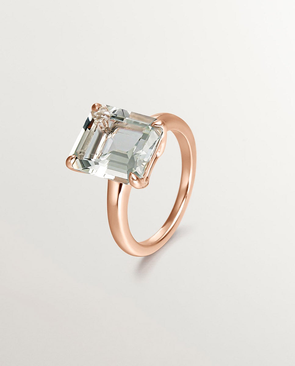 Anel de Prata 925 Banhada em Ouro Rosa de 18k com Quartzo Verde Verde-3