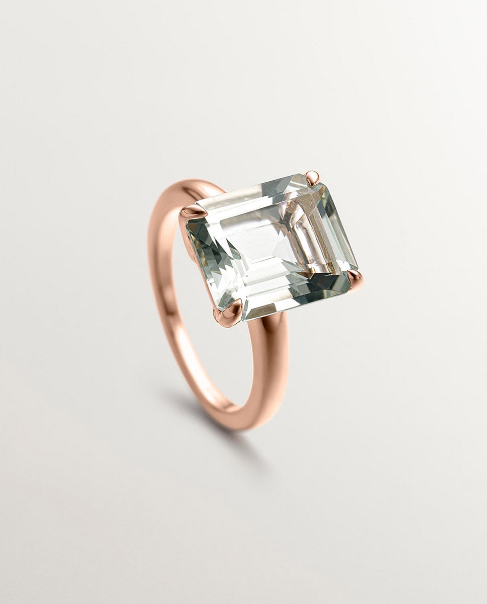 Anel de Prata 925 Banhada em Ouro Rosa de 18k com Quartzo Verde Verde-5