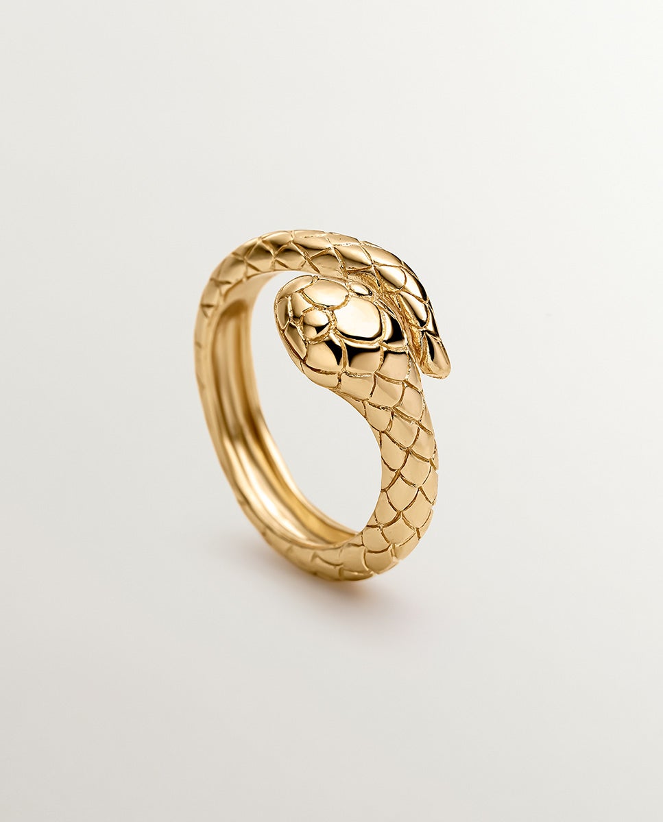 Anel de Prata 925 Banhada em Ouro Amarelo de 18k com Forma de Serpente Ouro-1
