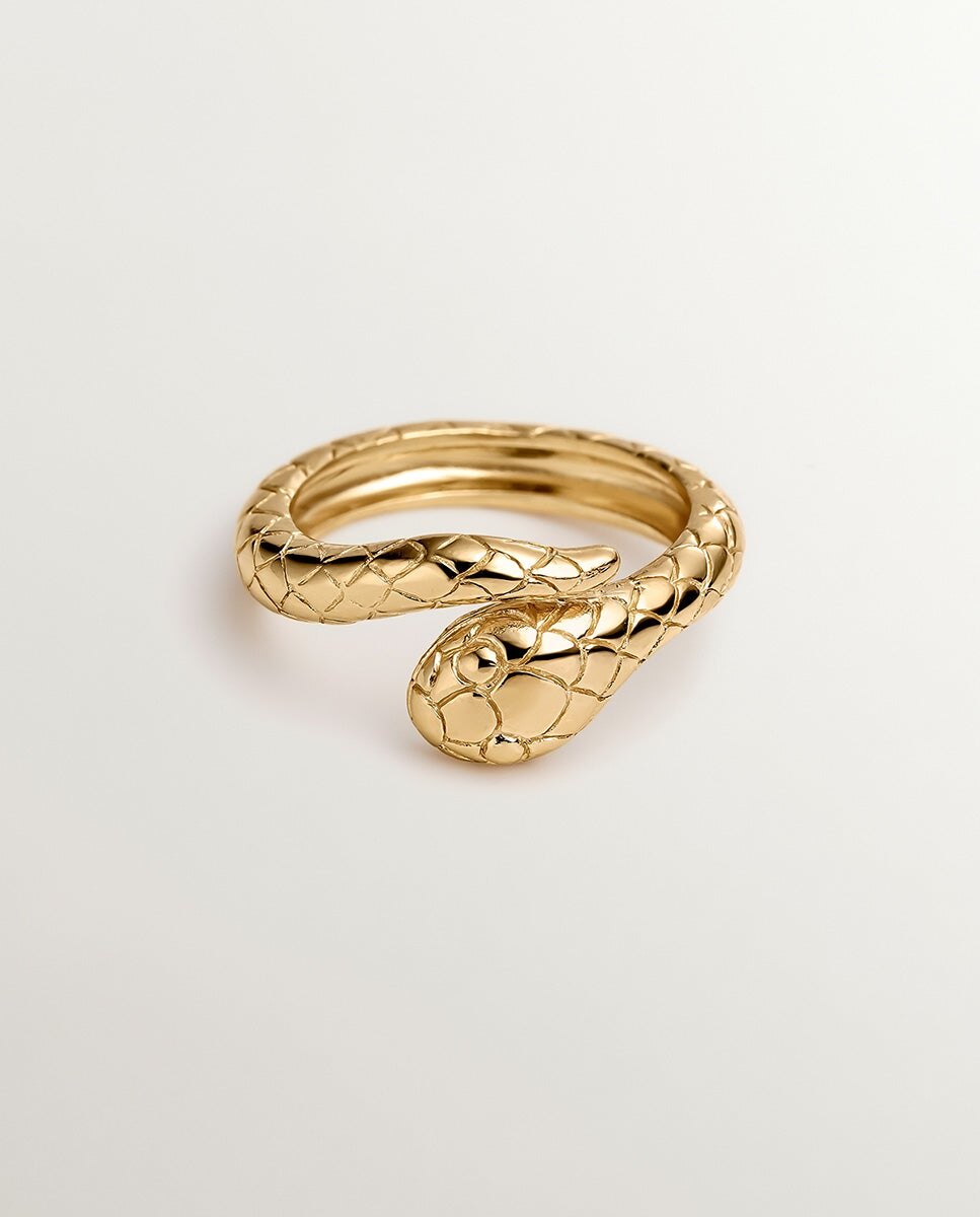 Anel de Prata 925 Banhada em Ouro Amarelo de 18k com Forma de Serpente Ouro-3