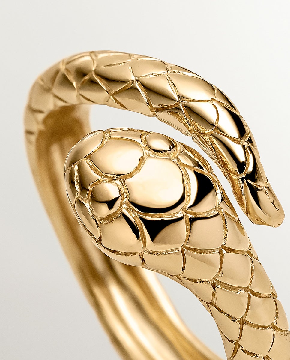 Anel de Prata 925 Banhada em Ouro Amarelo de 18k com Forma de Serpente Ouro-5