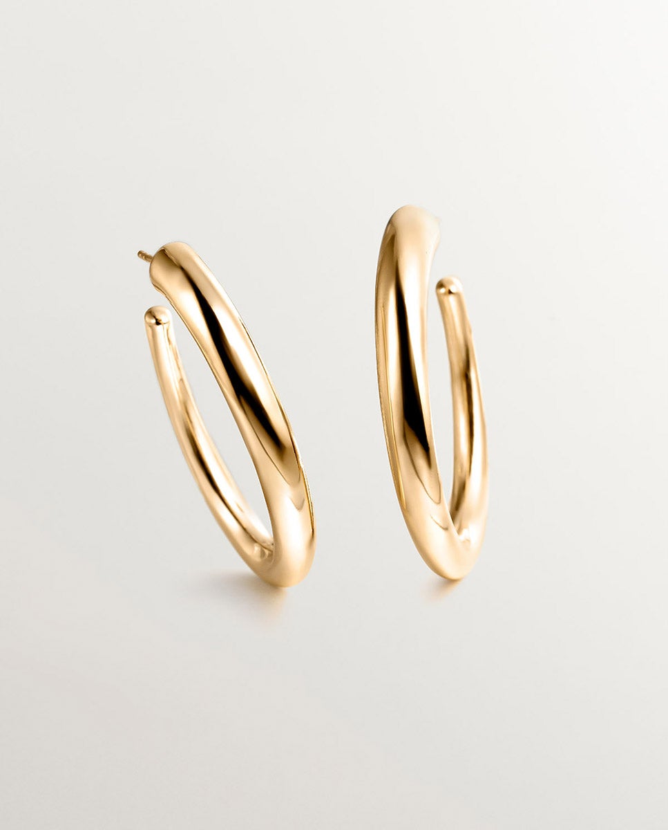 Brincos de Aro Grandes de Prata 925 Banhada em Ouro Amarelo de 18k com Forma Ovalada Ouro-1