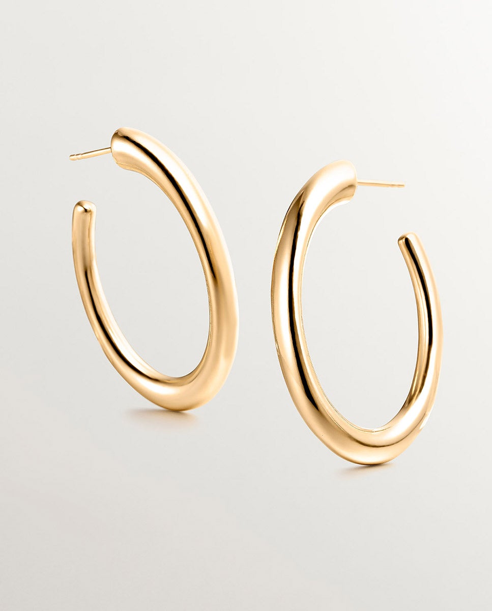 Brincos de Aro Grandes de Prata 925 Banhada em Ouro Amarelo de 18k com Forma Ovalada Ouro-5