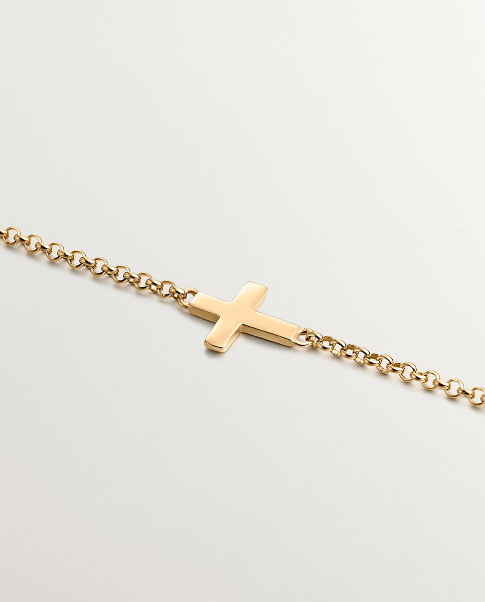 Pulseira de Prata 925 Banhada em Ouro Amarelo de 18k com Cruz Ouro-3