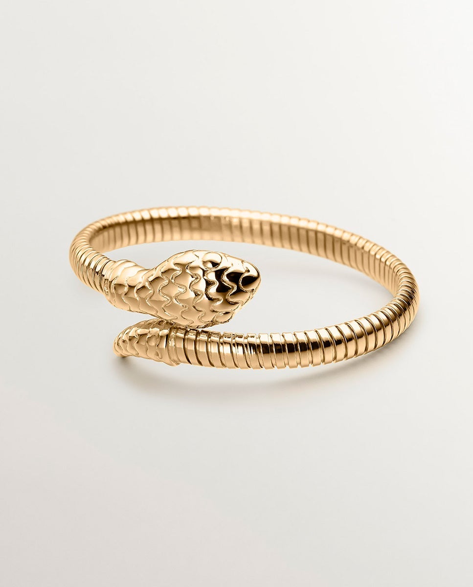 Pulseira Rígida de Prata 925 Banhada em Ouro Amarelo de 18k com Forma de Serpente Ouro-2