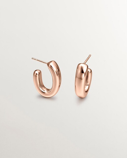 Imagem 0 de Brincos de Aro Pequenos Ovais de Prata 925 Banhada em Ouro Rosa de 18k