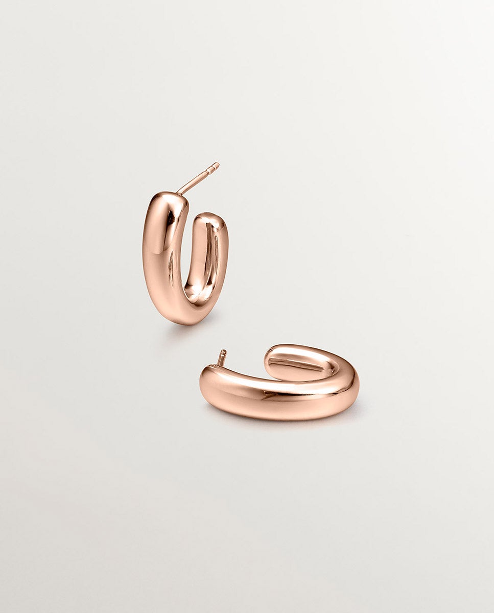 Brincos de Aro Pequenos Ovais de Prata 925 Banhada em Ouro Rosa de 18k Rosa-3