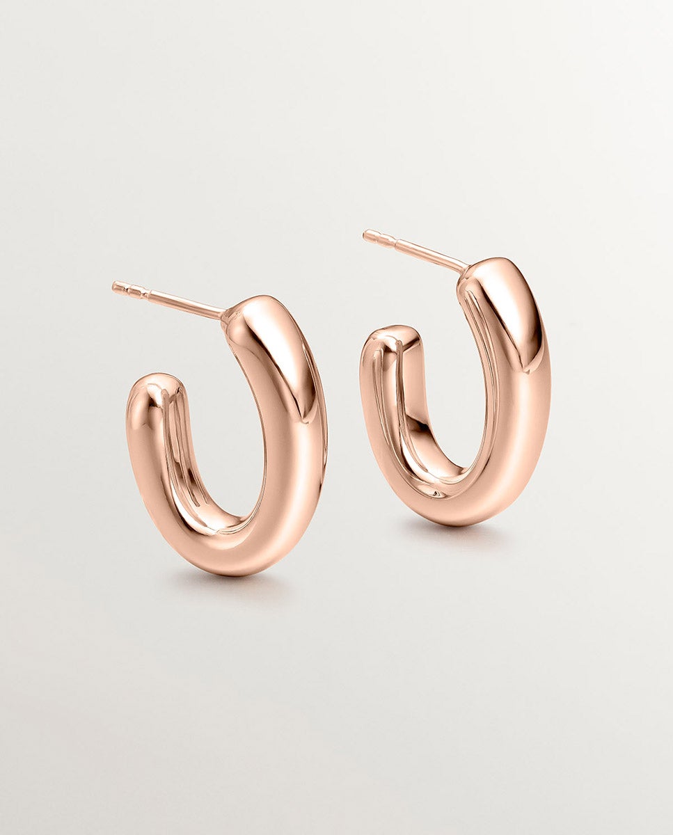 Brincos de Aro Pequenos Ovais de Prata 925 Banhada em Ouro Rosa de 18k Rosa-5