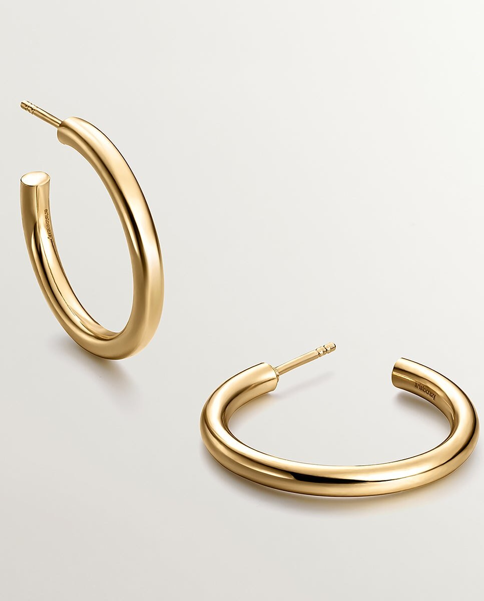 Brincos de Aro Médios de Prata 925 Banhada em Ouro Amarelo de 18k Ouro-3
