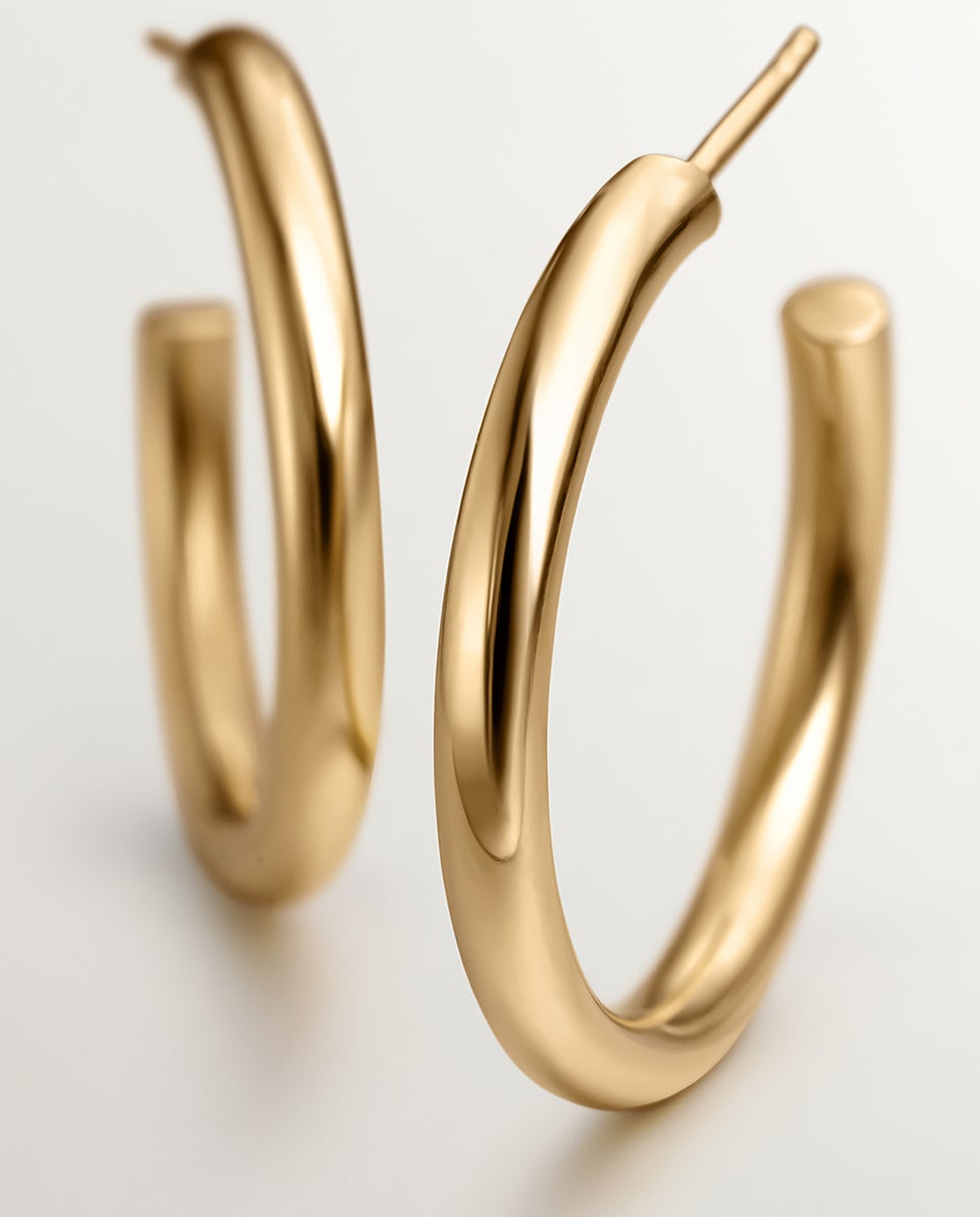 Brincos de Aro Médios de Prata 925 Banhada em Ouro Amarelo de 18k Ouro-5