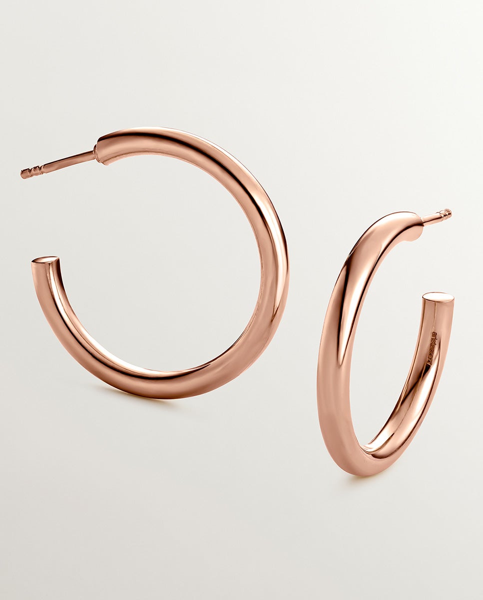 Brincos de Aro Médios de Prata 925 com Banho em Ouro Rosa de 18k Rosa-3