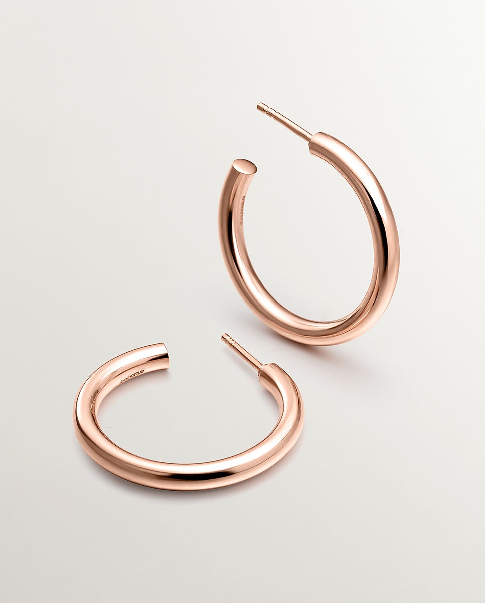 Brincos de Aro Médios de Prata 925 com Banho em Ouro Rosa de 18k Rosa-5