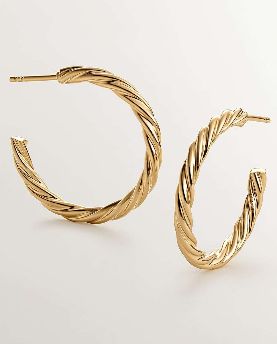 Brincos de Argola Grandes em Prata 925 com Banho em Ouro Amarelo de 18k com Textura Gallonada Ouro-3