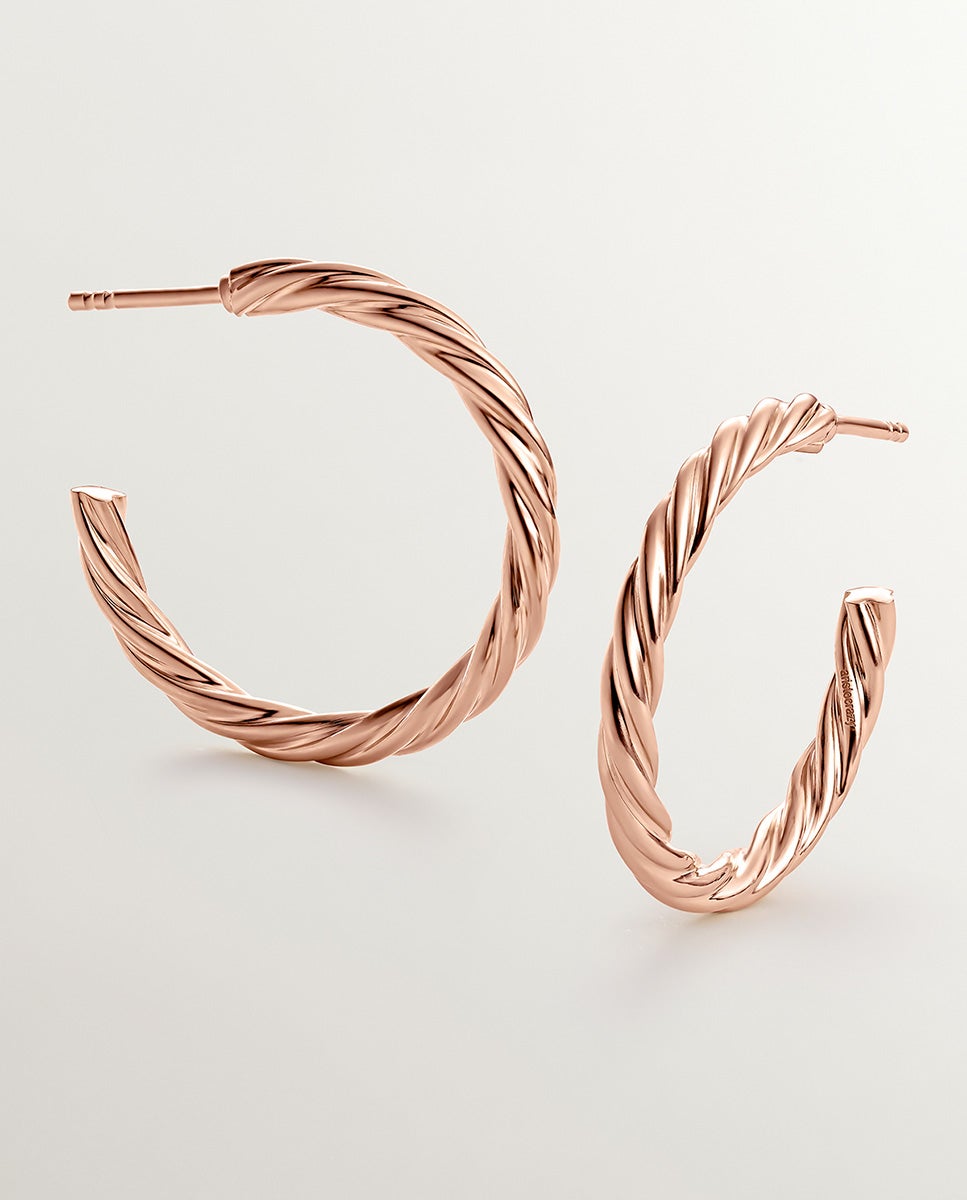 Imagem 0 de Brincos de Aro Grandes de Prata 925 Banhada em Ouro Rosa de 18k com Textura Gallonada