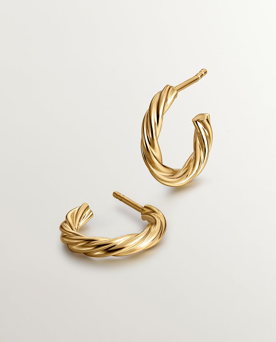 Brincos de Argola Médios de Prata 925 Banhada em Ouro Amarelo de 18k com Textura Gallonada Ouro-1