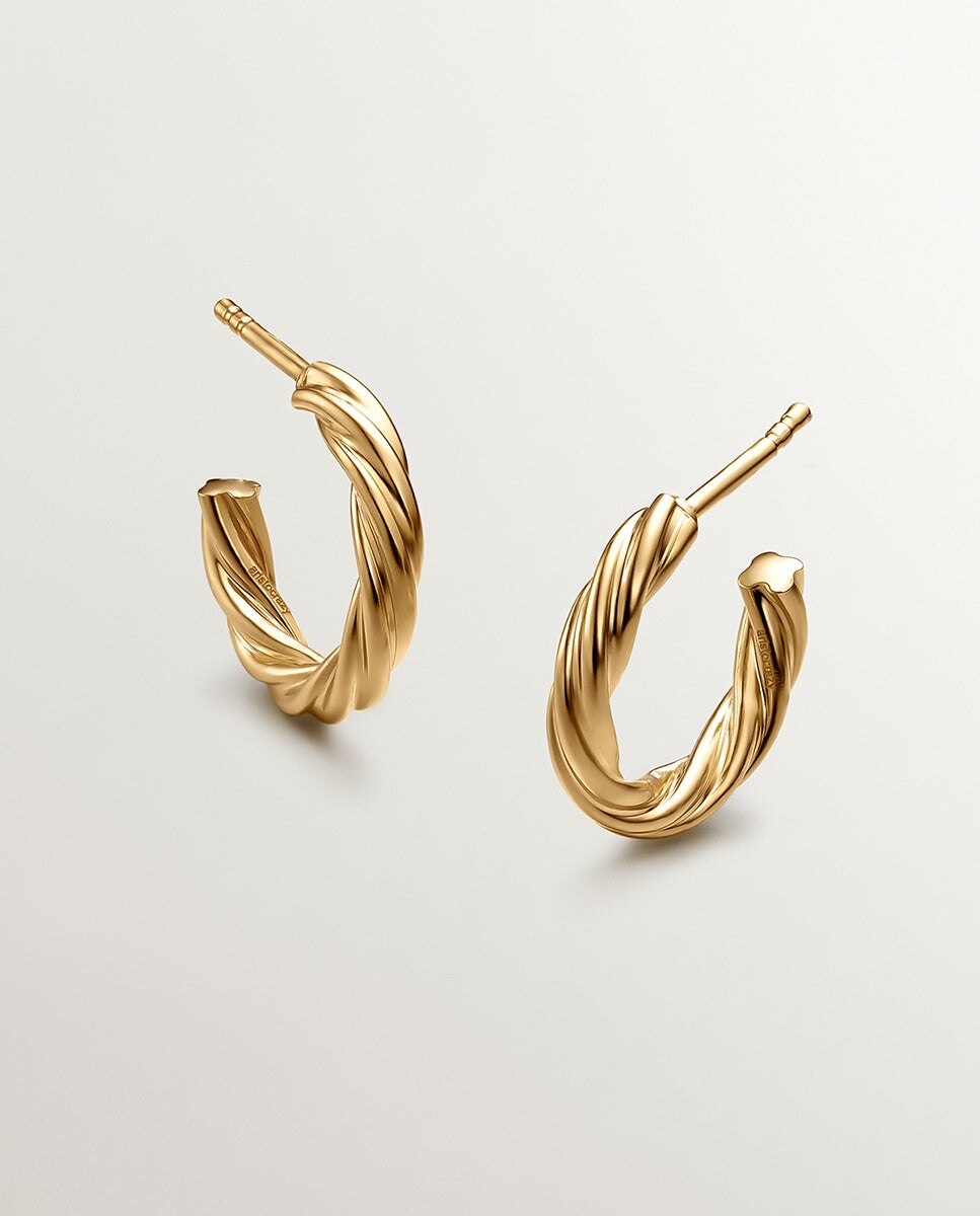 Brincos de Argola Médios de Prata 925 Banhada em Ouro Amarelo de 18k com Textura Gallonada Ouro-3
