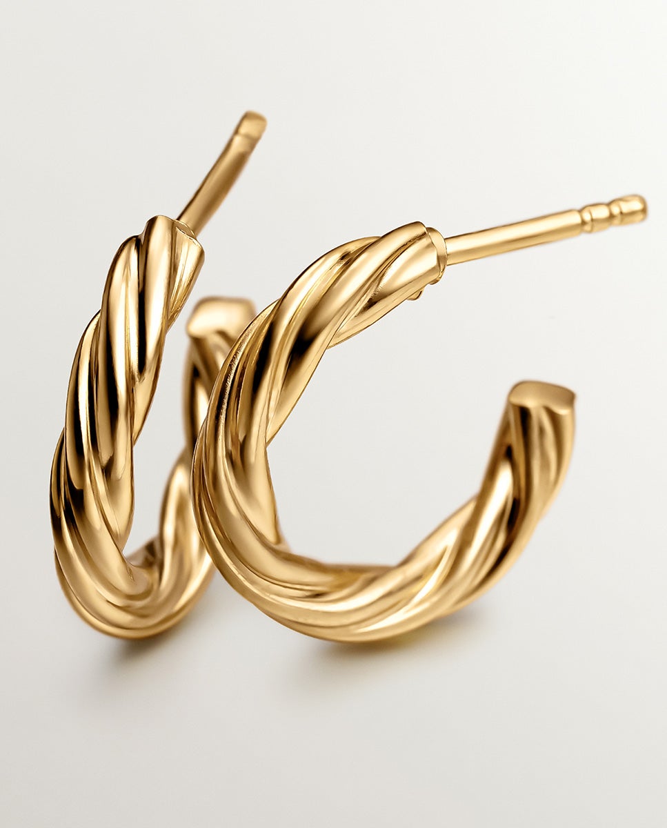 Brincos de Argola Médios de Prata 925 Banhada em Ouro Amarelo de 18k com Textura Gallonada Ouro-5