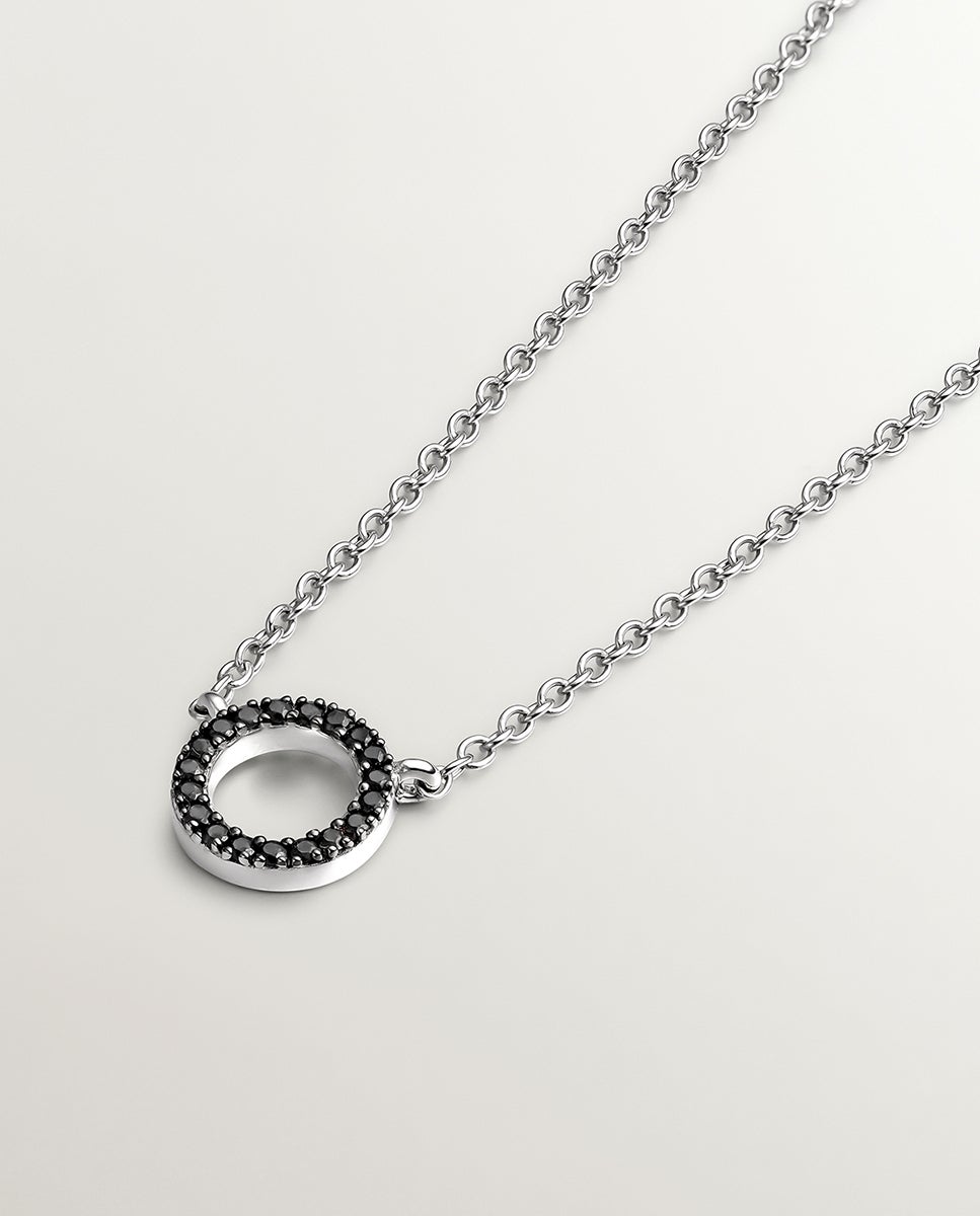 Pendente de Prata 925 com Círculo de Espinelas Negras Preto-3