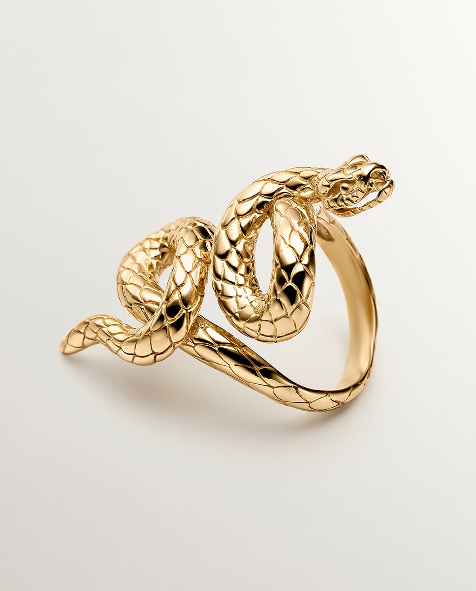 Anel Lançadeira de Prata 925 Banhada em Ouro Amarelo de 18k com Forma de Serpente Ouro-3