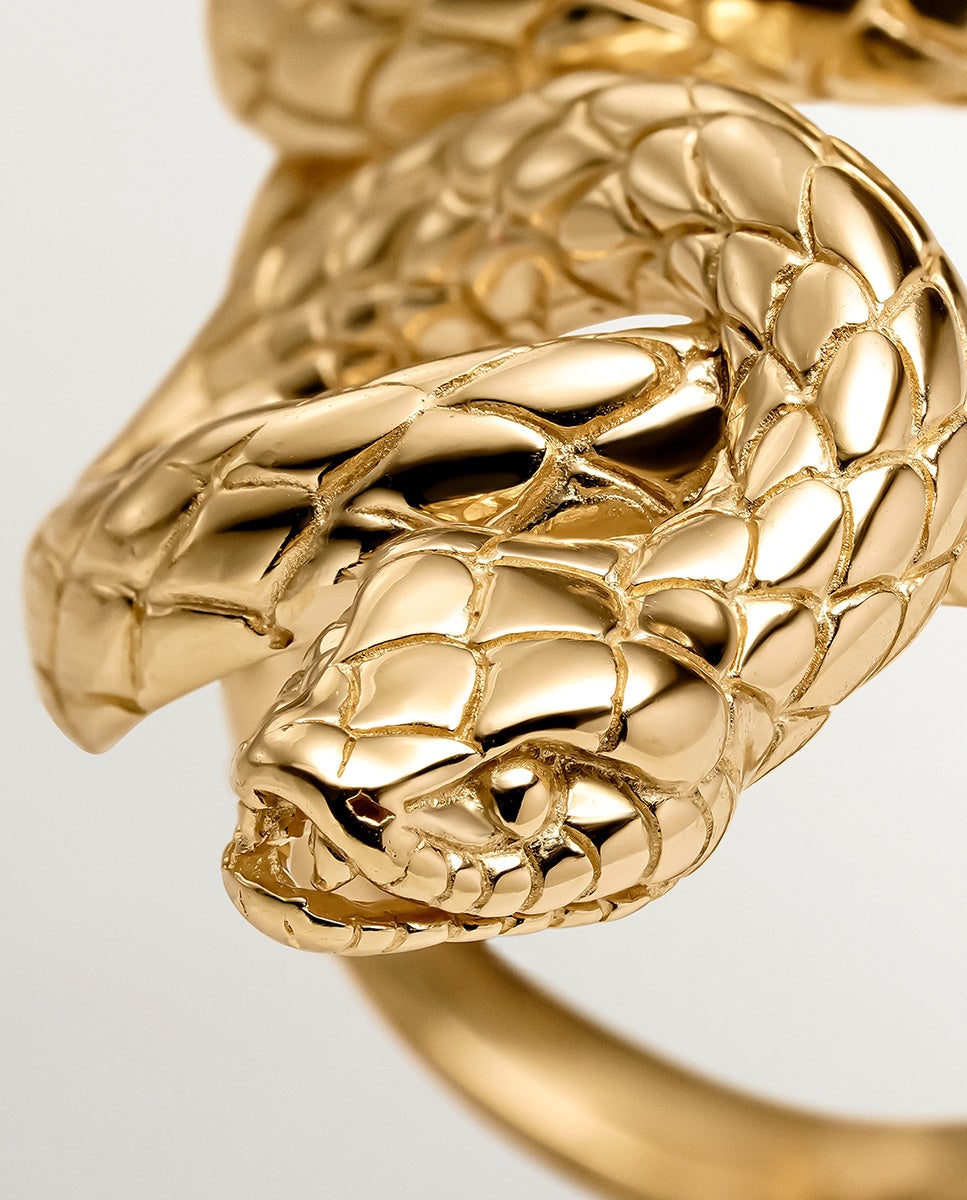 Anel Lançadeira de Prata 925 Banhada em Ouro Amarelo de 18k com Forma de Serpente Ouro-5