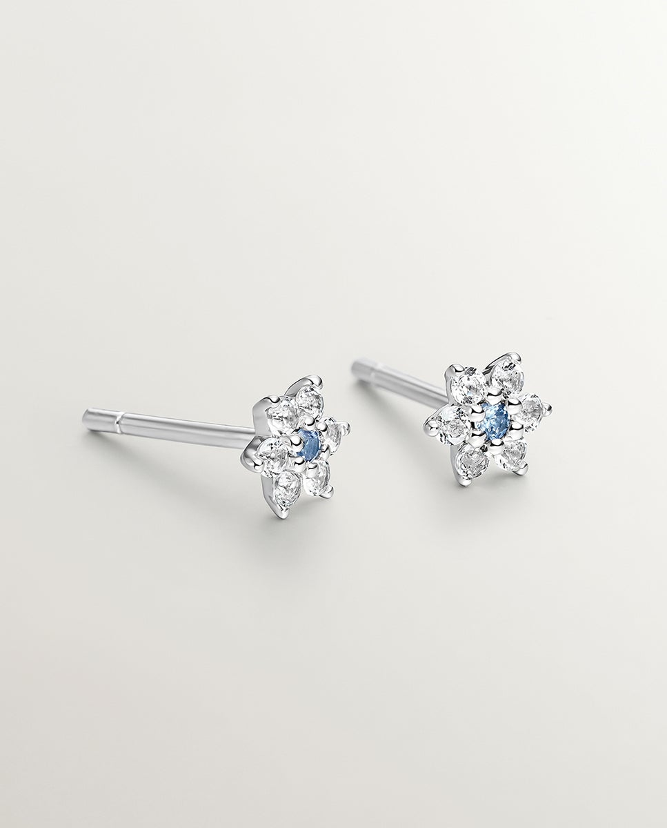 Brincos de Prata 925 em Forma de Flor com Safira e Topázios Azul-3