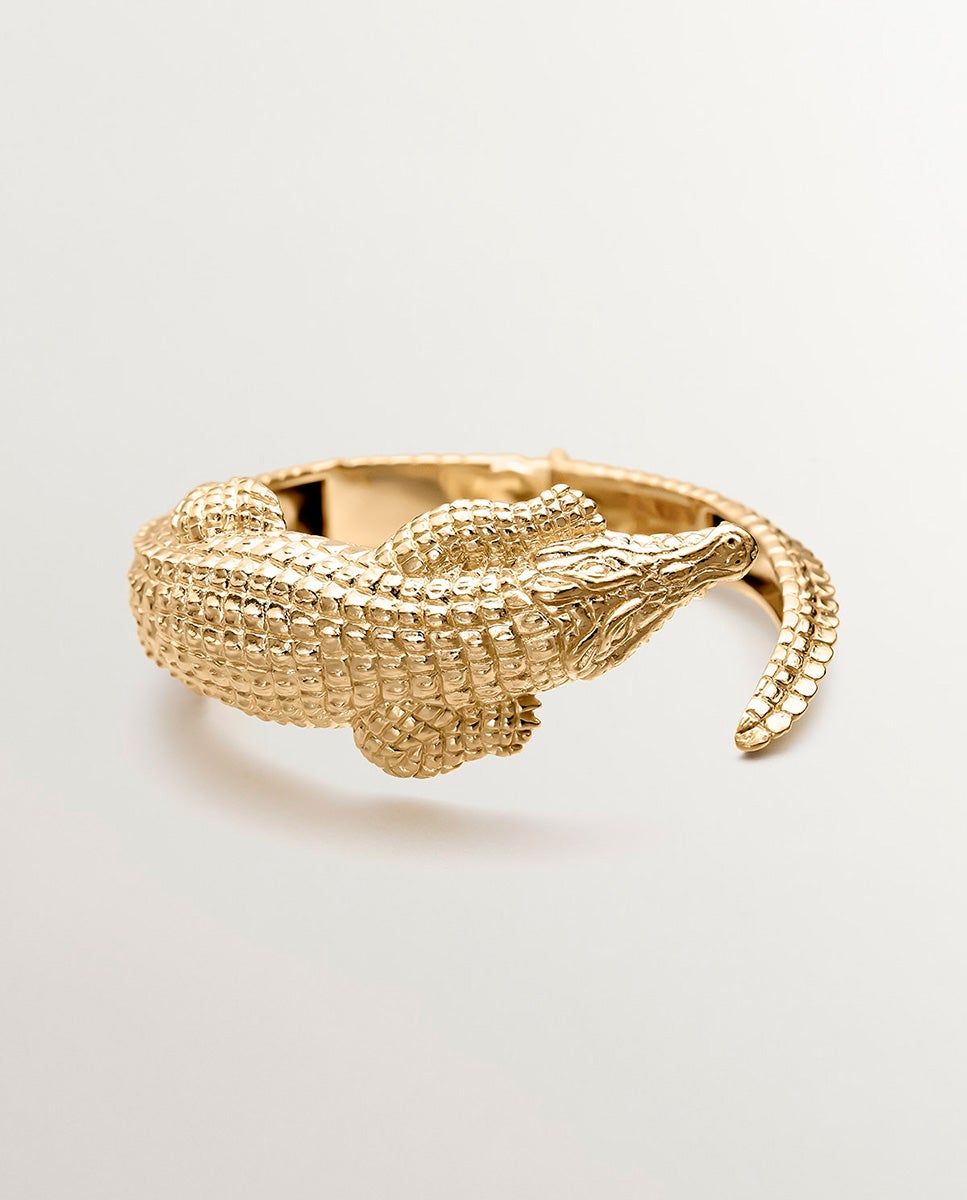 Bracelete de Prata 925 Banhada em Ouro Amarelo de 18k com Forma de Crocodilo Ouro-3